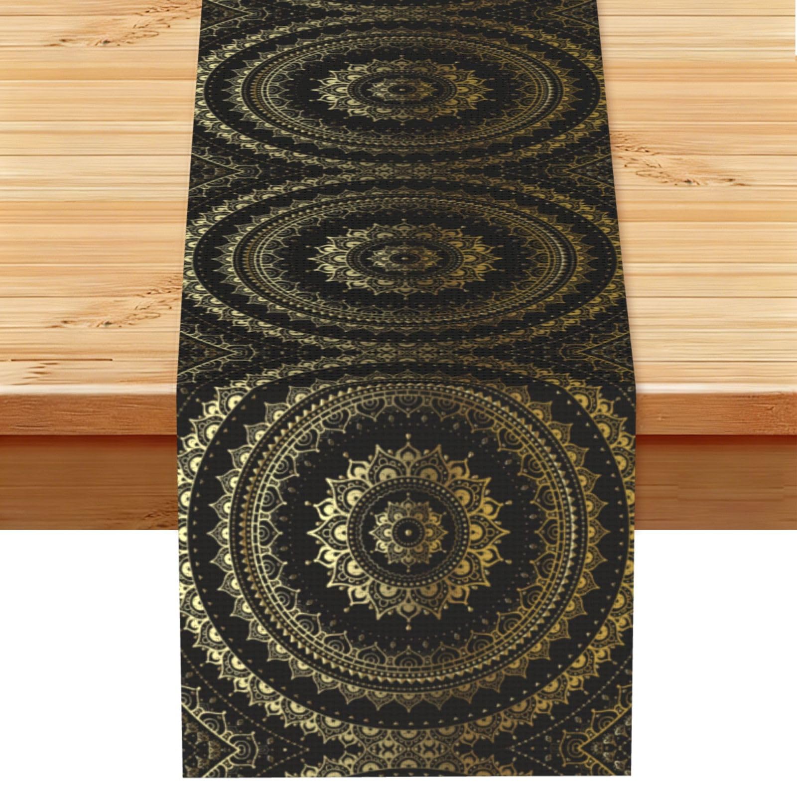 Circle Printed Kitchen Table Runner 13x72, Faux Linen Style Decor for Home Wedding Banquet Fireplace
