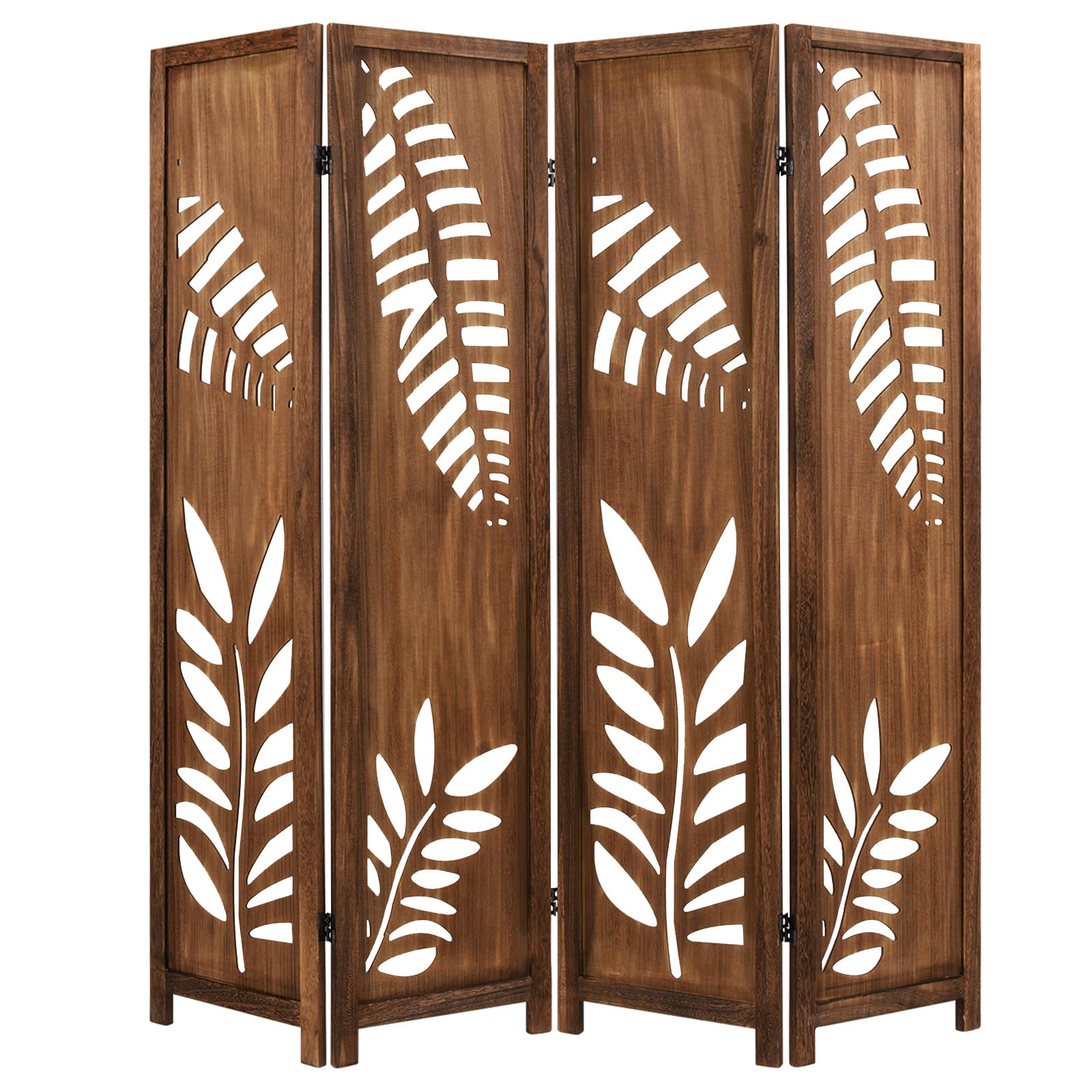 Giantex Boho Rustic Carved Leaf Room Divider