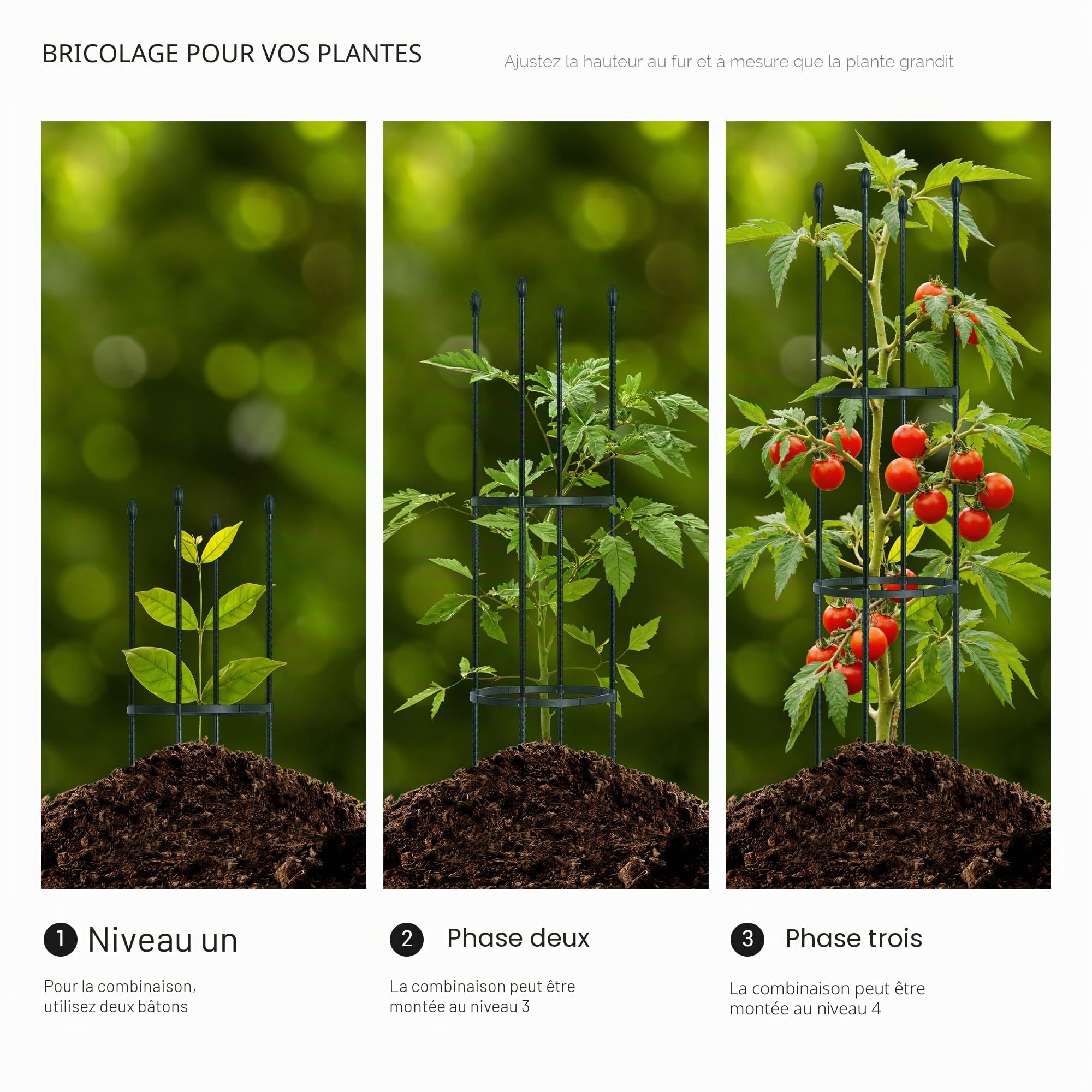 ThxToms Tuteur de Jardin en métal 160 cm avec 20 Clips pour Plantes | Cage à tomates, Support pour Plantes, obélisque, Treillis d'escalade | Plantes, tomates, Roses, Noir