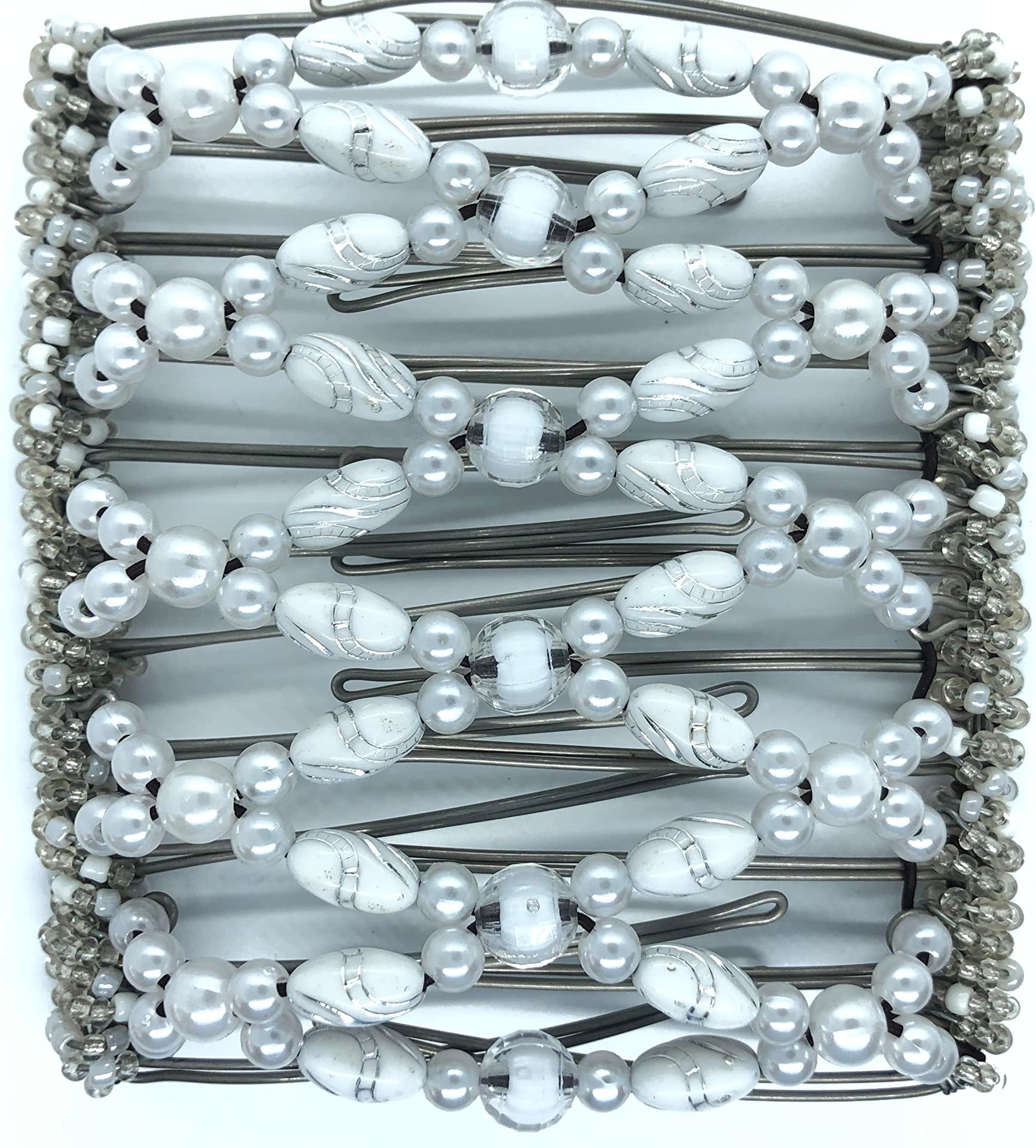 Large Butterfly Hair Clip with Interlocking Combs and Lovely White Beads | 13017