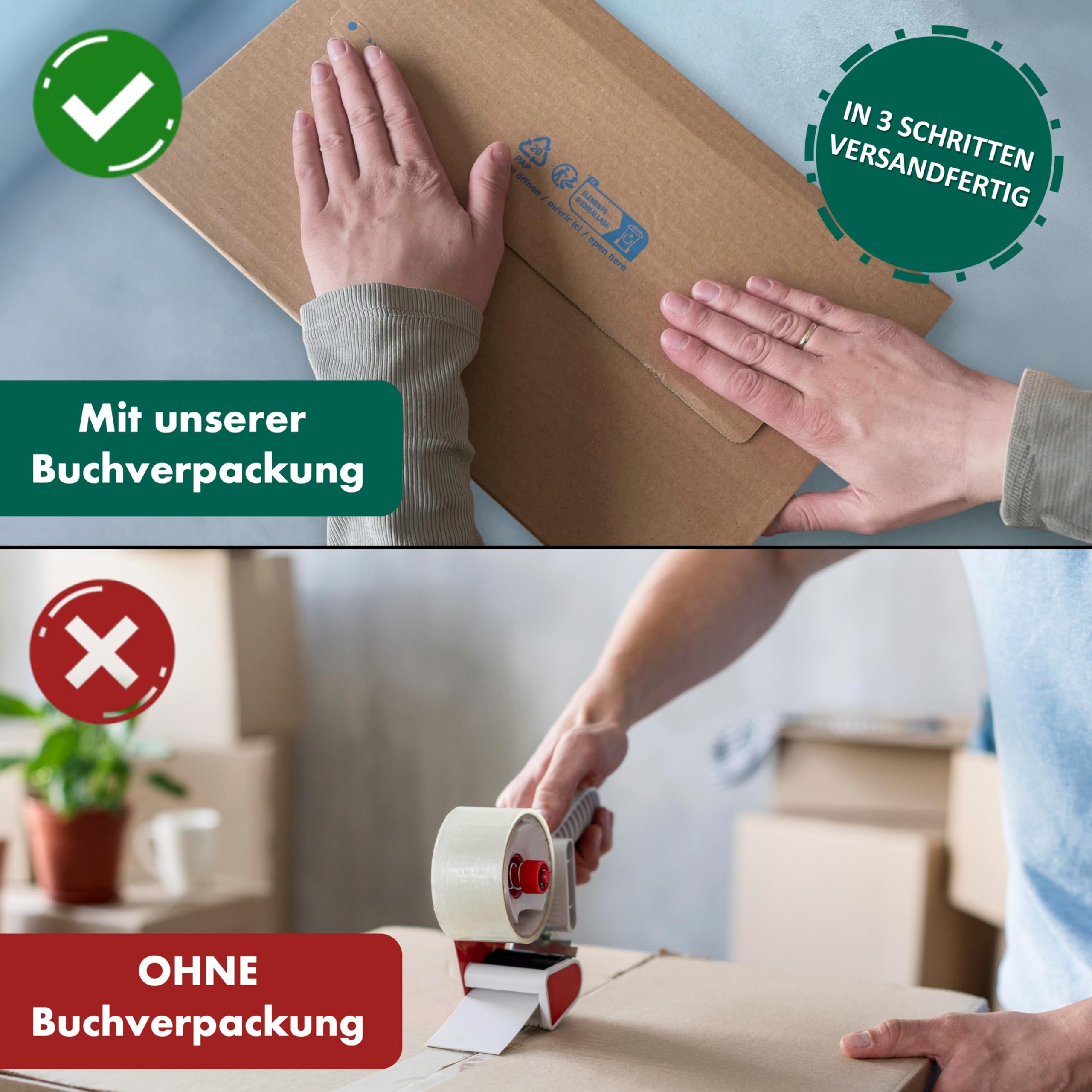 25 Stück Wellpappe Buchverpackung DIN A5 217 x 155 x 50 mm (MW352E) selbstklebend in Braun - Buch Karton Versandtaschen für Büchersendung reißfest - Bücher Warensendung Versandverpackung