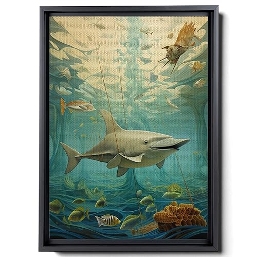 Nautical Print on Canvas for Wall Decor, Ocean Fish Manta Ray Canvas Wall Art, Beach Print for Wall Hang, Turquoise Coastal Pictures Wall Decor,