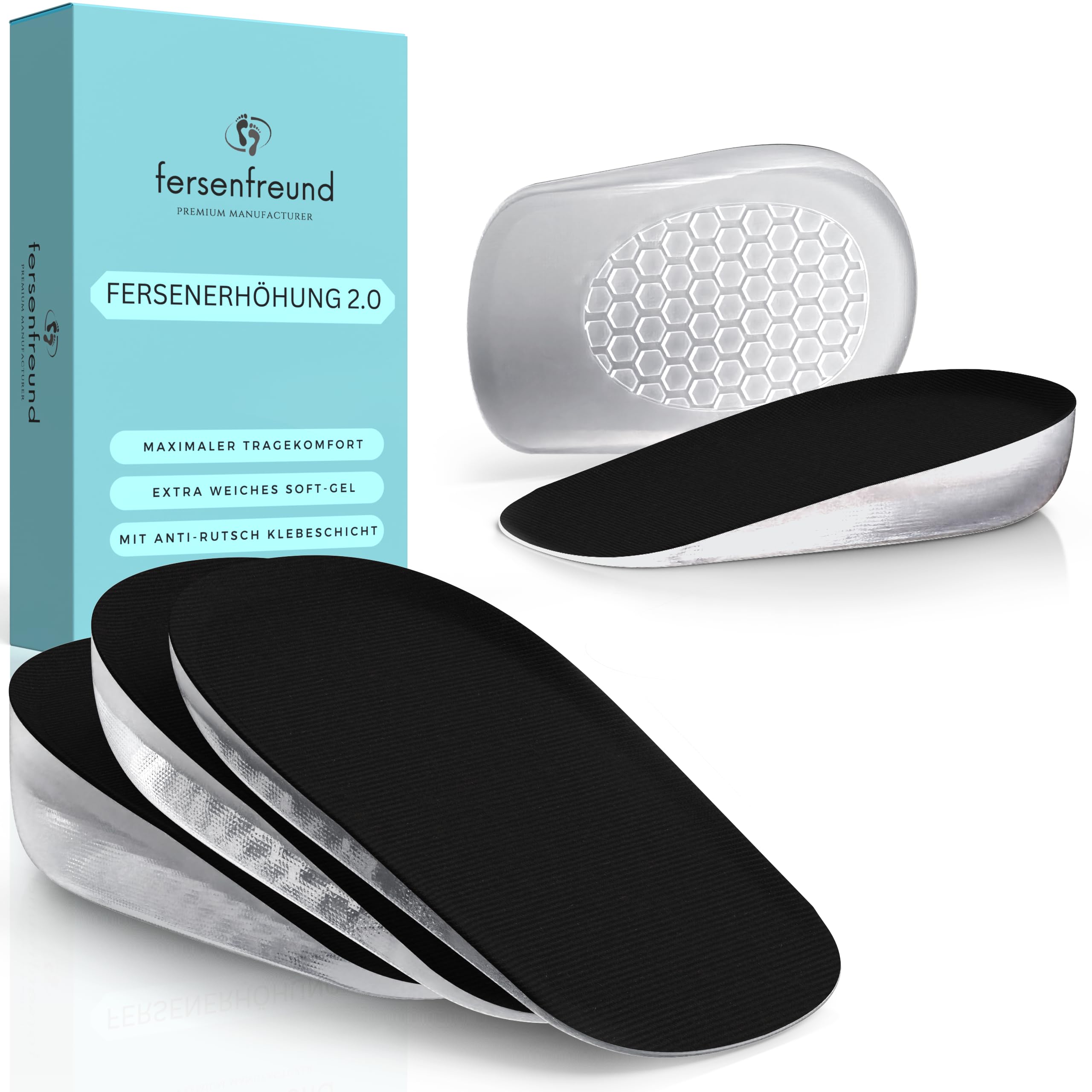FERSENFREUND© Premium Schuheinlagen Erhöhung - NEUHEIT 2026 - Fersenkeil Schuherhöhung Fersenerhöhung Einlegesohlen die größer machen Gel Schuh Einlagen Erhöhung Height Increase Insoles - Herren 2,5CM