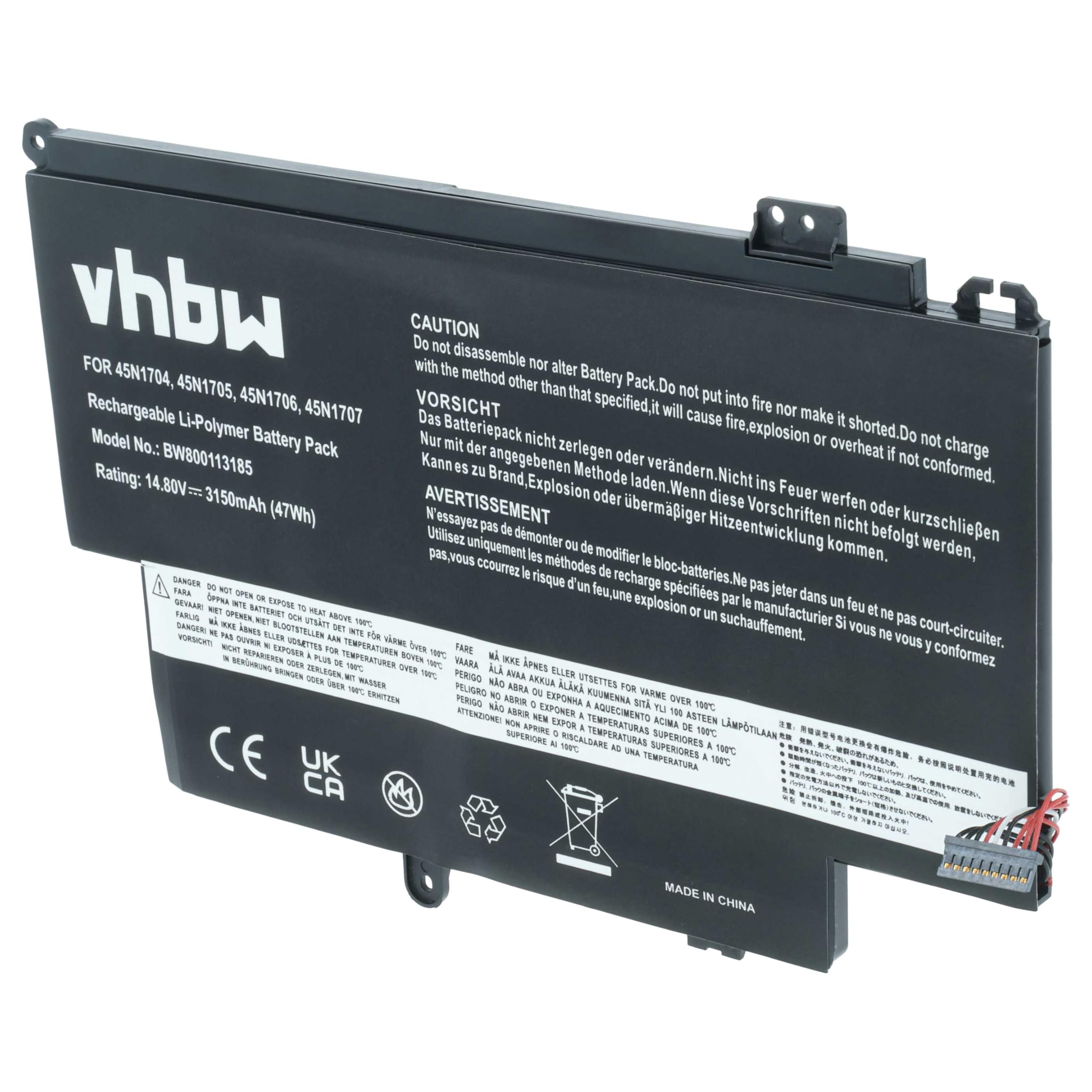 vhbw Batterie Compatible avec Lenovo ThinkPad Yoga 12 (20DK-KS02F01) | Yoga 12 (20DK-KS01T0A) ordinateur portable (3150mAh, 14,8V, Li-polymère)