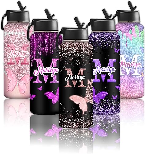 Miniatura 11 de Botellas de agua personalizadas para niñas, lindos ajolotles, botella de agua deportiva de acero inoxidable personalizada con nombre, taza de viaje