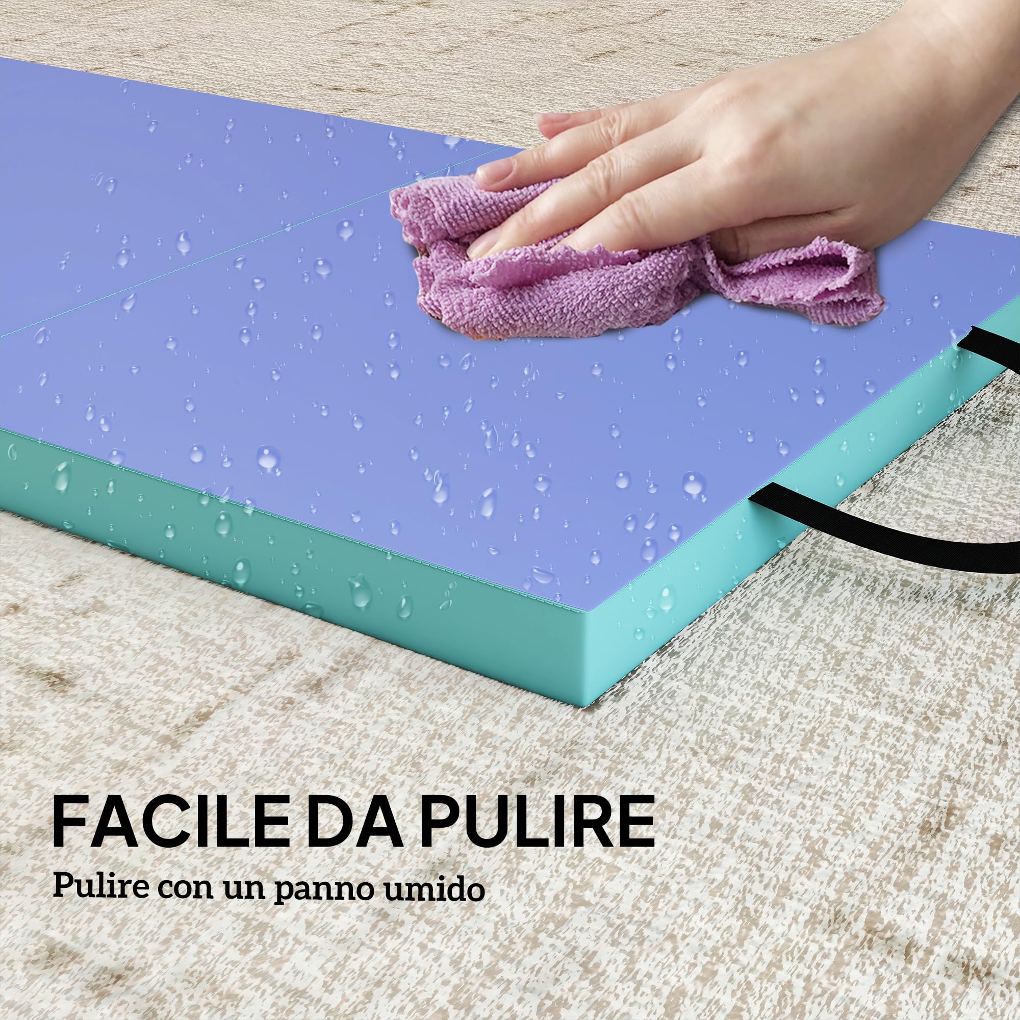 SPORTNOW Tappeto Fitness Pieghevole e Imbottito con 2 Maniglie, Tappeto Palestra in Plastica ed EPE, 180x60x5 cm, Verde e Viola
