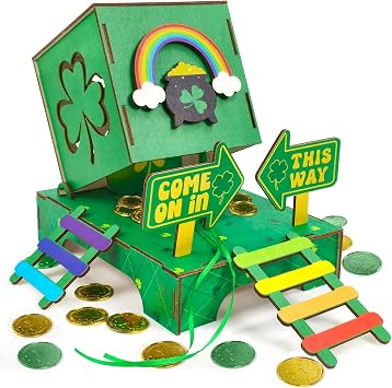 Asekonc St Patricks Day Leprechaun Trap Kit for DIY St. Patricks Day Wood Craft Leprechaun Kit to Make A Trap to Catch A Leprechaun, St Patricks Day Decorations Toys Gifts