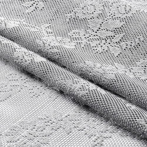 Miniatura 5 de Lotusolution Cortinas traslúcidas de encaje gris para dormitorio, 55 x 54 pulgadas, paneles de cortina de encaje con rosas florales francesas