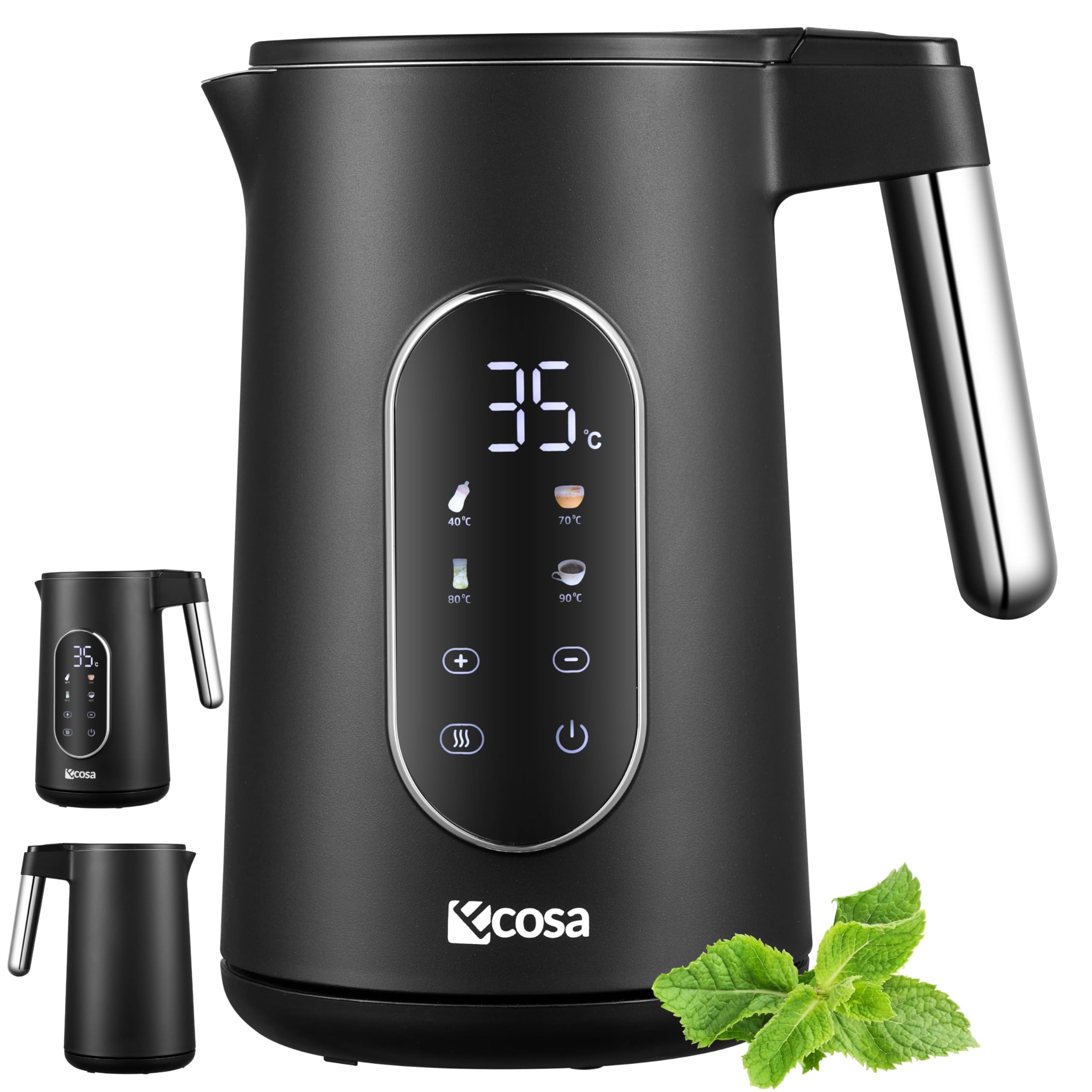 Wasserkocher Edelstahl mit Temperatureinstellung (40°C-100°C) 1,7 Liter 2200 Watt Teekocher 100% BPA FREI Warmhaltefunktion LED Display mit Temperaturwahl Wasser Kocher Water Kettle (Silk Schwarz)