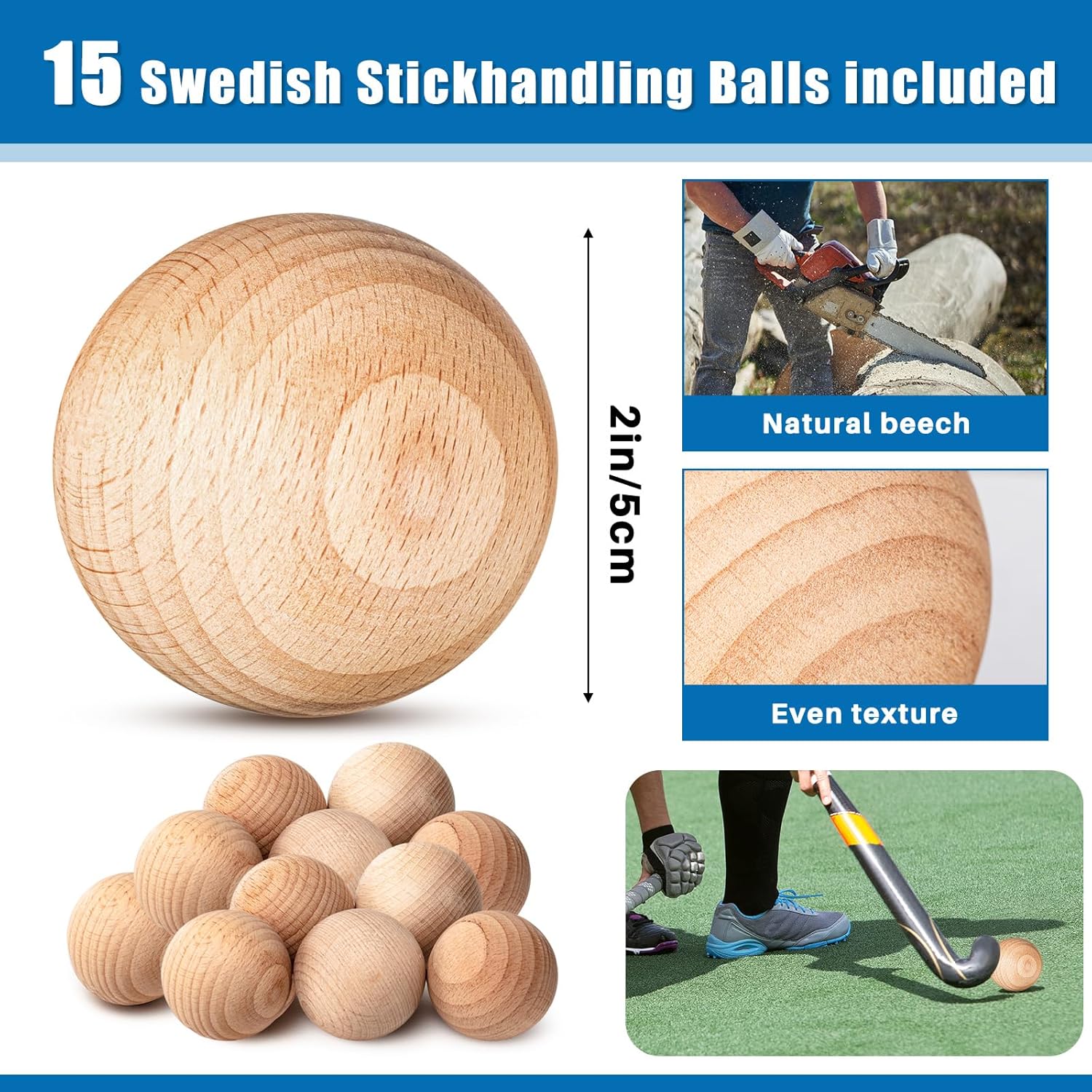 Shappy Wood Swedish Stickhandling Balls 2 Inch Diameter Hardwood No Bounce Floorball Street Hockey Balls Hockey Accessories Training Equipment for Floor Dribbling Skills Dekes Handling Drills