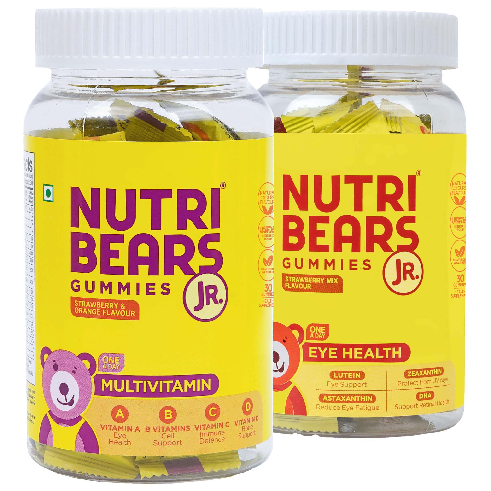 Kids Multivitamin and Eye Health Combo, Vitamins A, C, B, and D with Zinc, Soft Chewable Gummies with Lutein, DHA, and Zeaxanthin for Ocular Support, Daily Supplement, 60 Gummy Bears