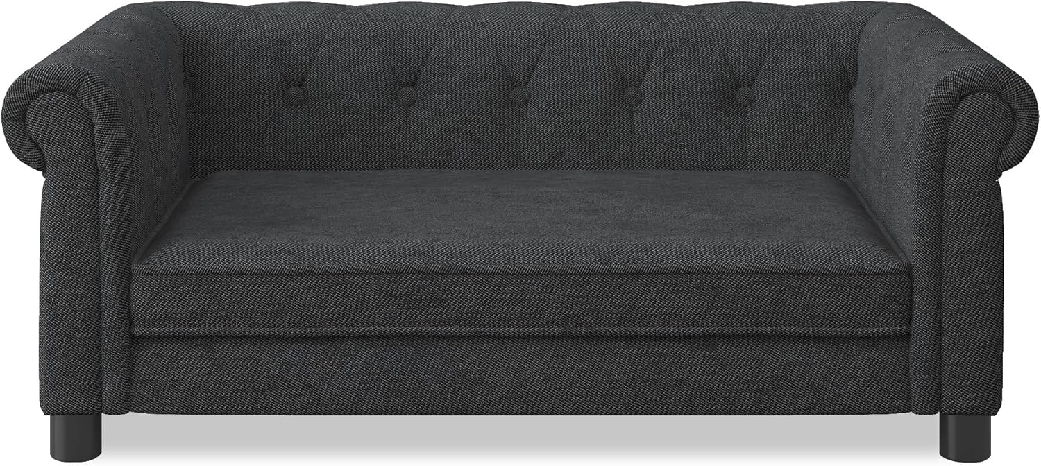 38.9" Elegant Dog Sofa with Button Tufted Backrest, Breathable Pet Couch with Rolled Armrests, Comfort Dog Couch Bed with Washable Cushion Cover & Stable Short-leg for Small & Medium Dogs, Black