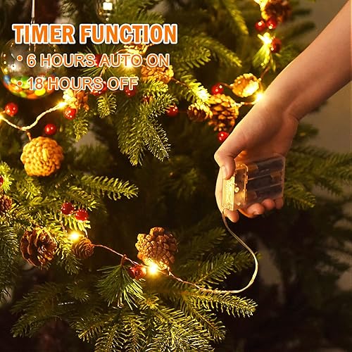 Miniatura 4 de Rocinha Paquete de 2 guirnaldas de Navidad con luces  7.2 pies 20 luces LED de pino rojo bayas, funciona con pilas para chimenea, decoración de