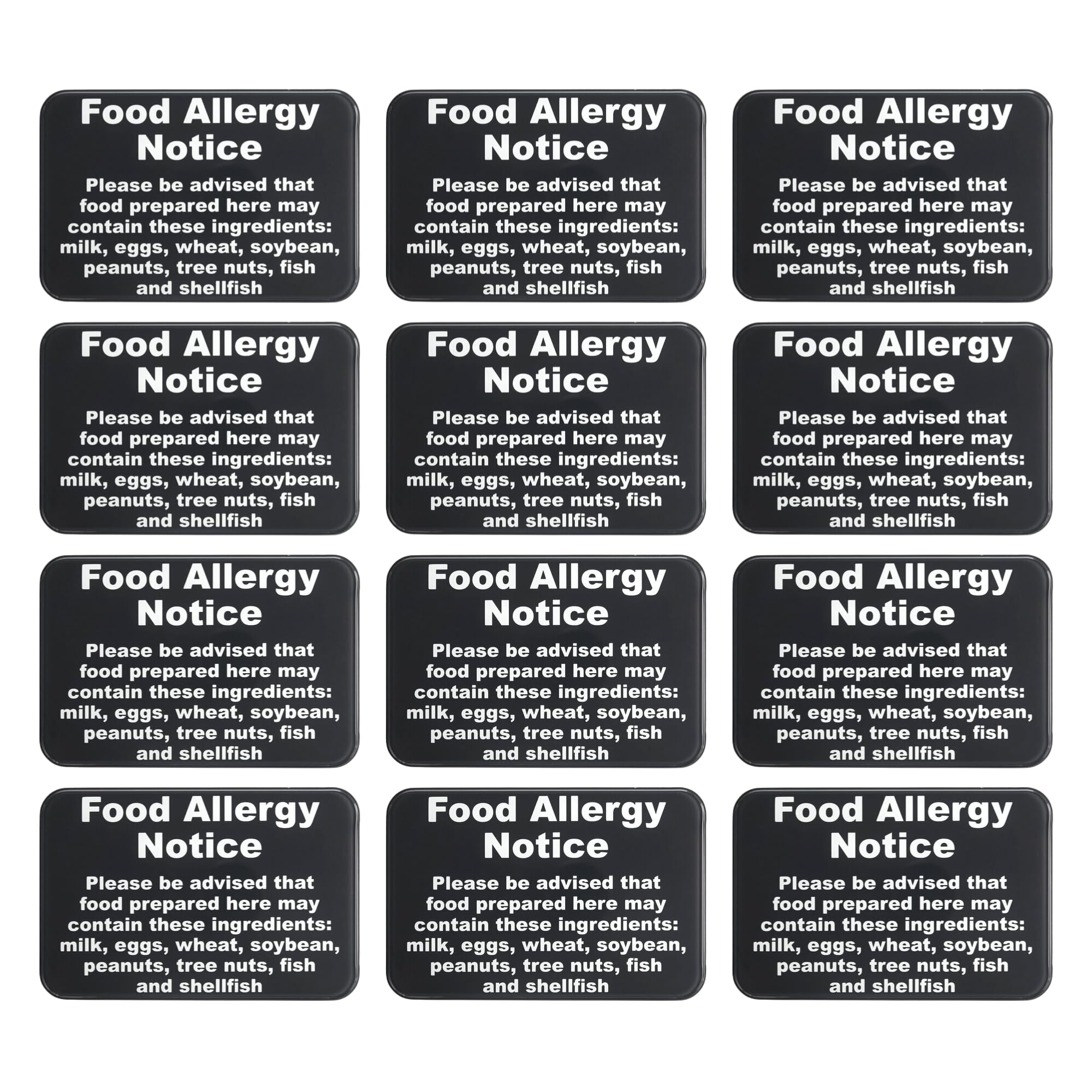 Food Allergy Notice Sign w/Adhesive Back - Durable and Wipe Clean Plastic Sign - 9"X6" - Black and White - Business Restaurant Signage for Food