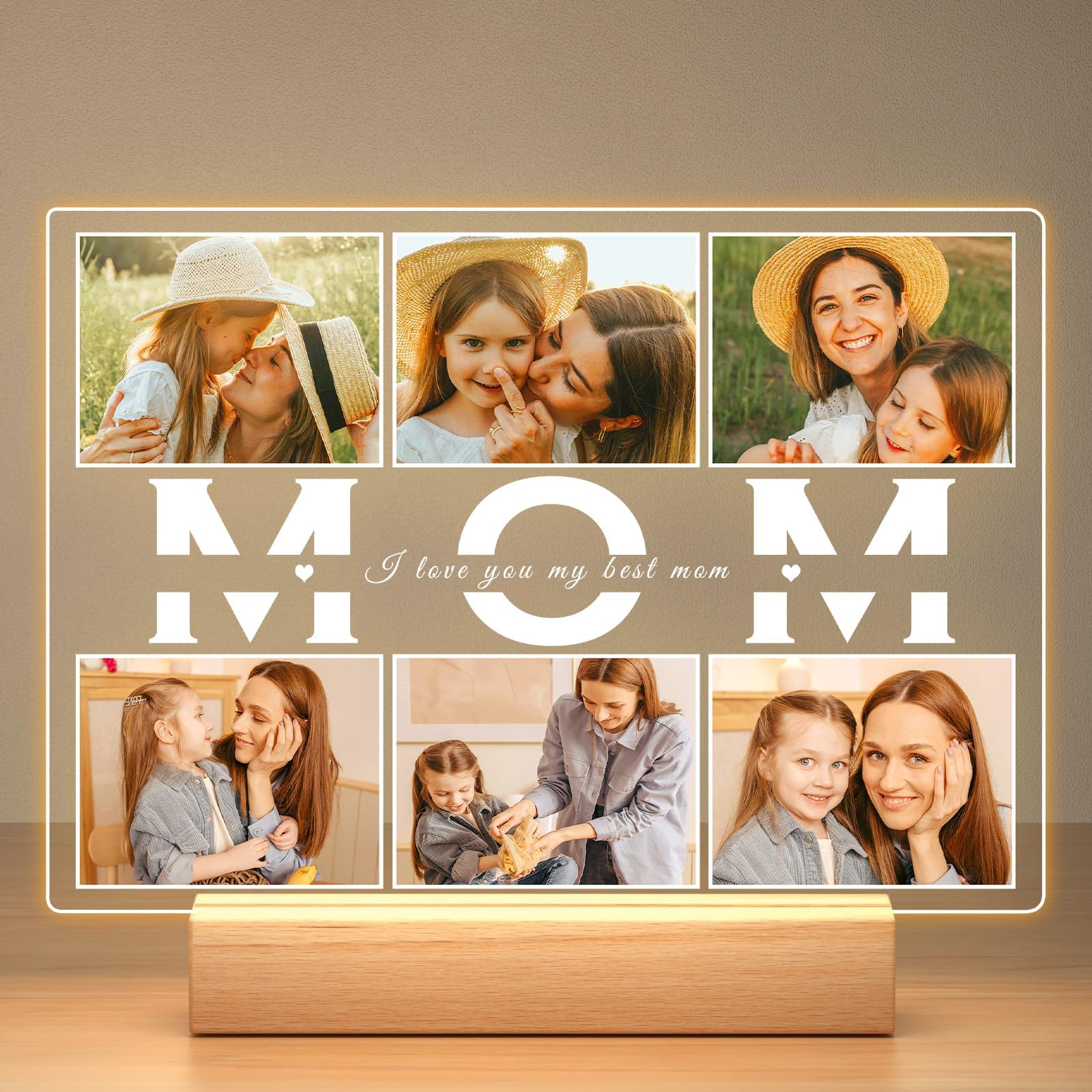 Personalized Gifts for Mom from Daughter Son, Custom Picture Frames with Photo, Customized Photo Frame with Night Light, Personalized Birthday Gifts for Mom