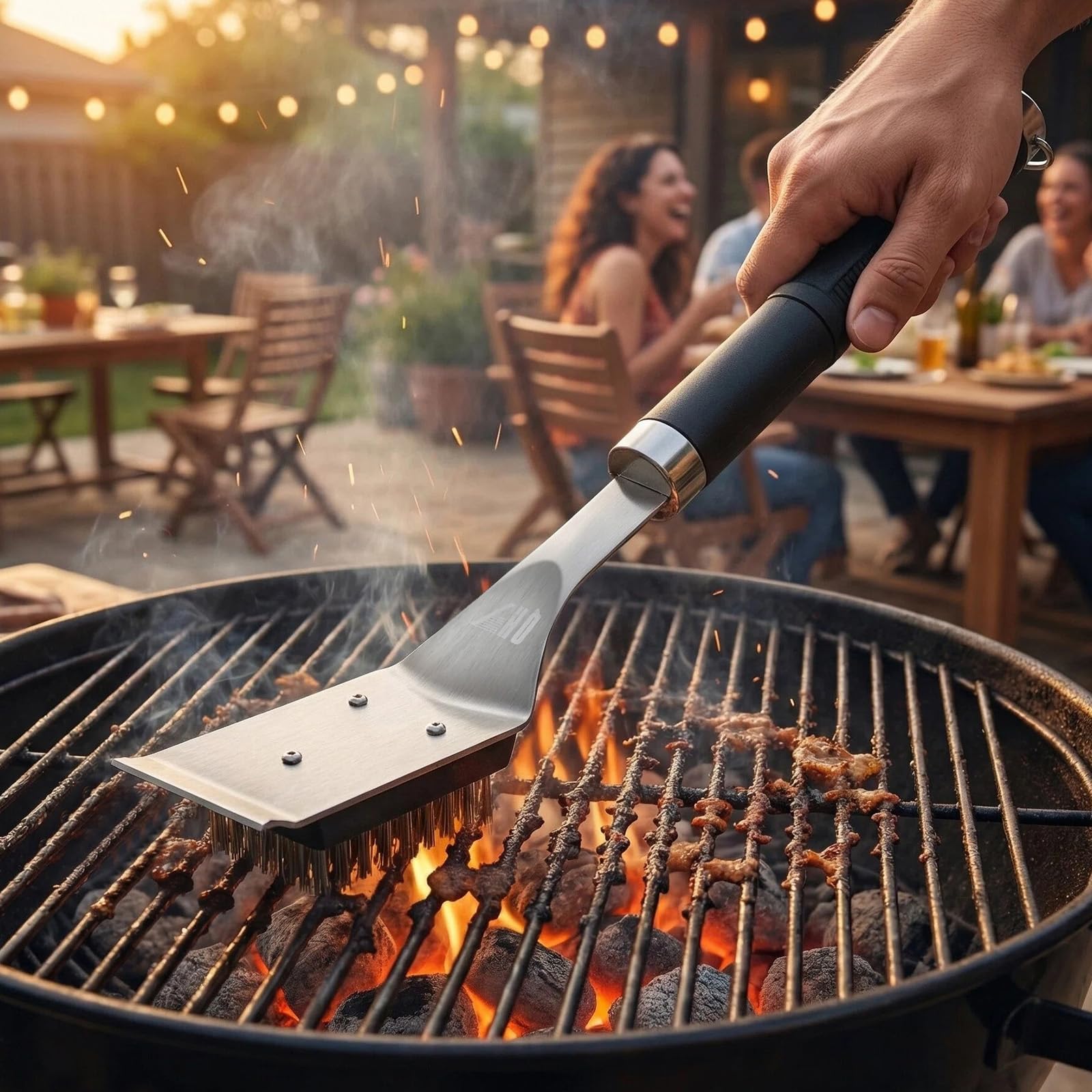 BBQ Grillbürste und Schaber Set mit extra langem Griff, 2 Ersatzbürstenköpfe, Schraubendreher für Holzkohle, Elektro- und Gasgrills