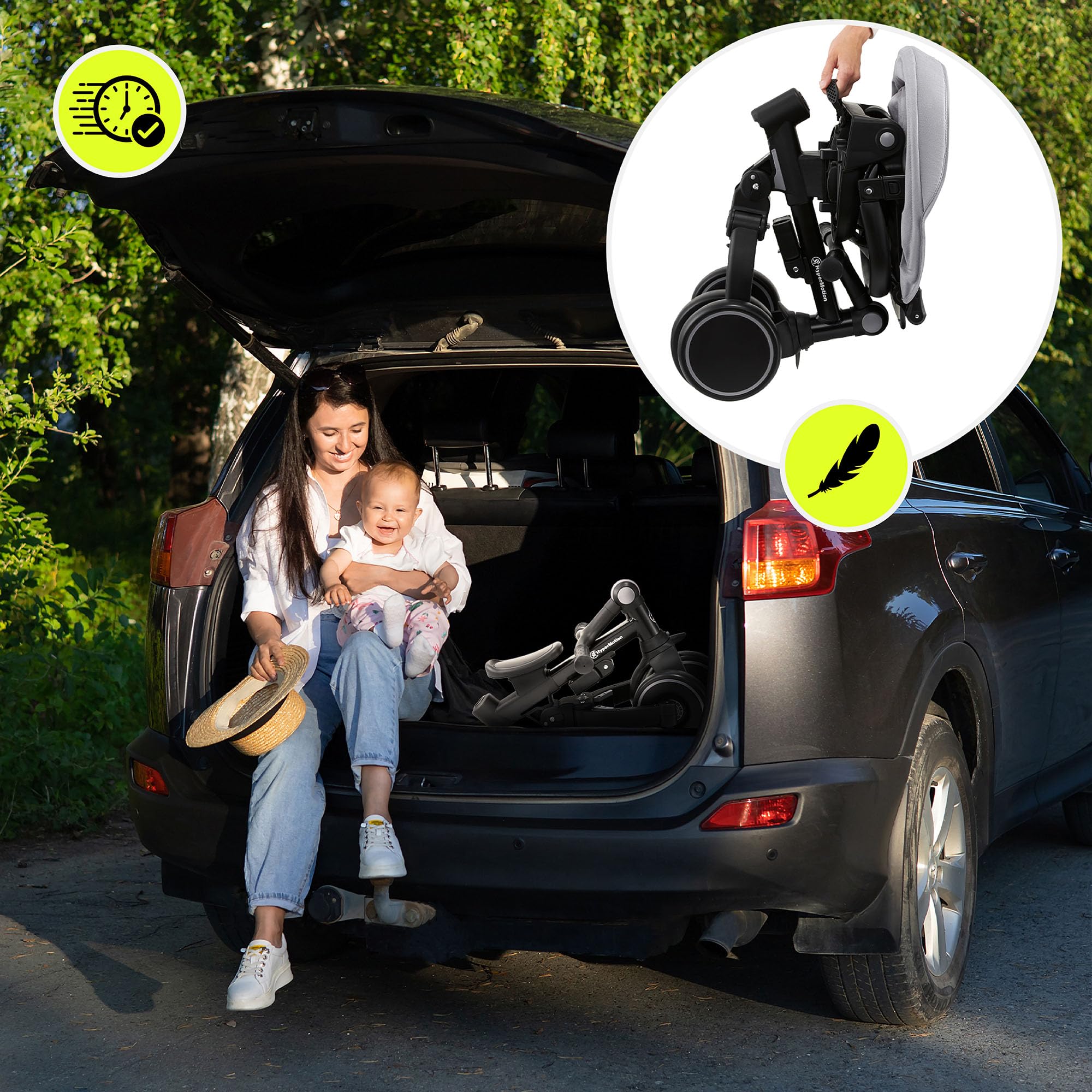 HyperMotion Triciclo Evolutivo 8 en 1 con Asiento Giratorio 360° – Triciclo Bebe Reclinable y Plegable con Capota, Arnés y Barra de Empuje – Trike Infantil para Niños de 1 a 5 Años