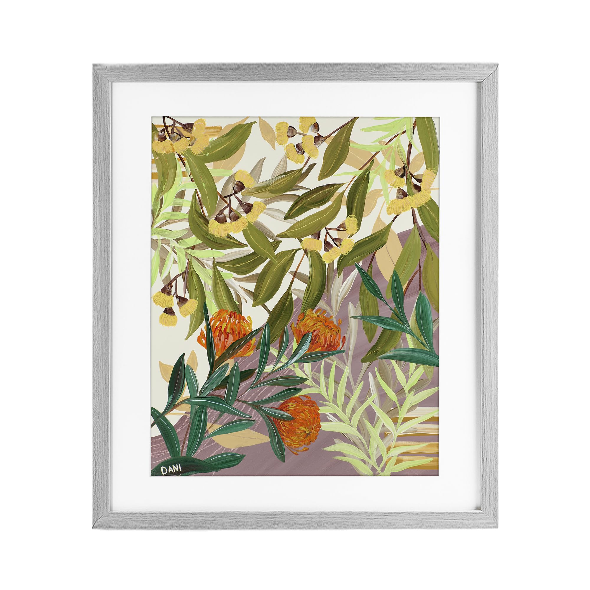 Stupell Industries Tropical Botanical Floral Collage 'Walk With Me Florals', Framed Print Under Glass, Gray, 17 X 21 Inches, Easy To Hang And Sturdy, Made In Usa, By Dani Heyward