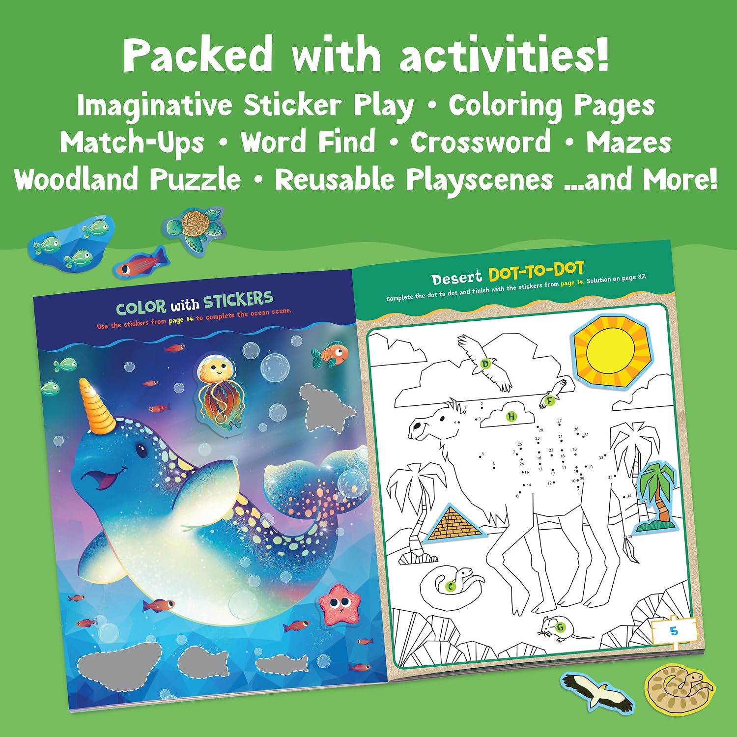 Peaceable Kingdom Animals Sticker Activity Book – 200+ Colorful Stickers, 38 Pages of Coloring, Puzzles & Reusable Puffy Sticker Scenes for Ages 3+      Staple Bound – Sticker Book, August 1, 2025