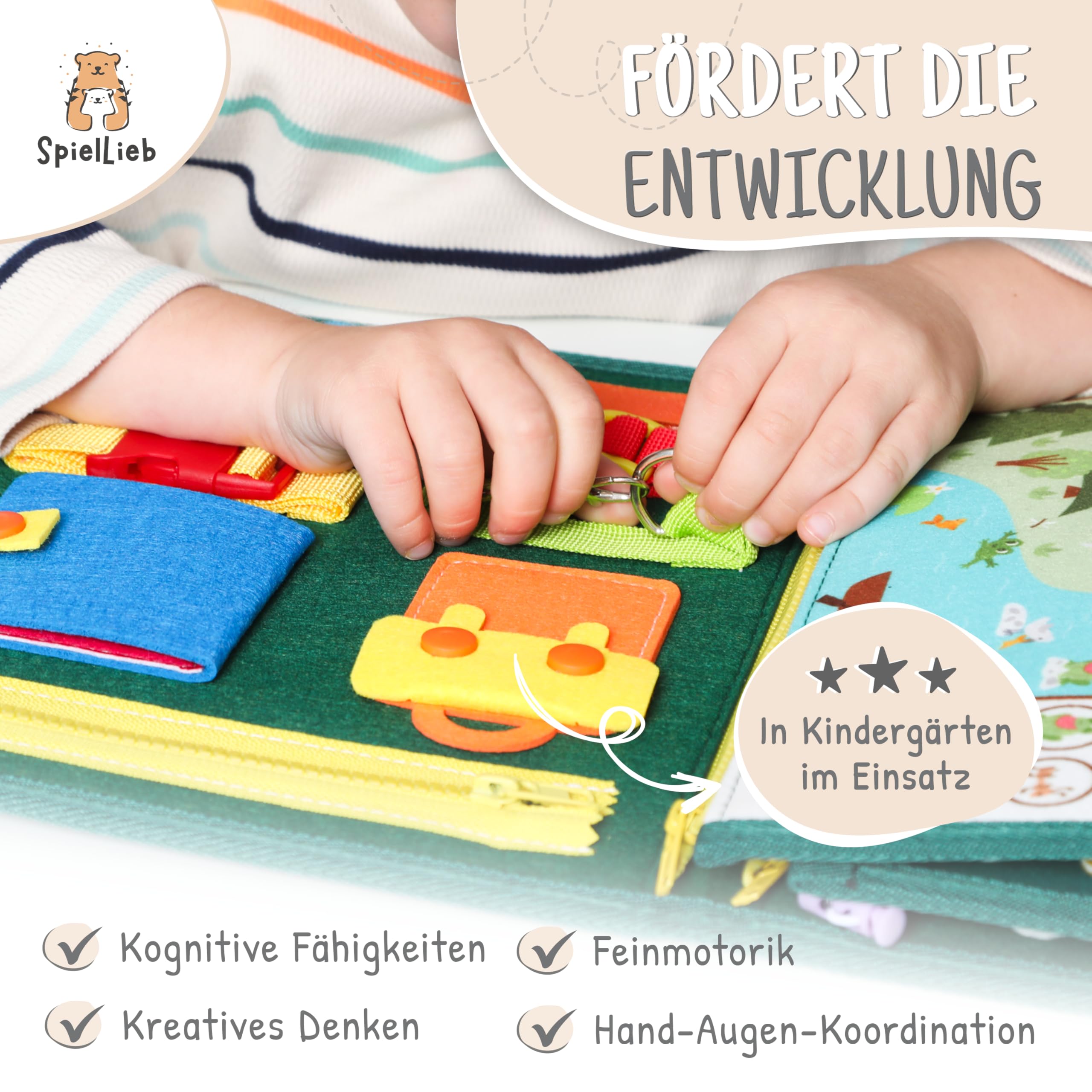 SpielLieb® Montessori Busy Board tedesco dai 3 anni in su, giocattolo interattivo per bambini – Occupazione per auto e aereo sviluppo e capacità motorie
