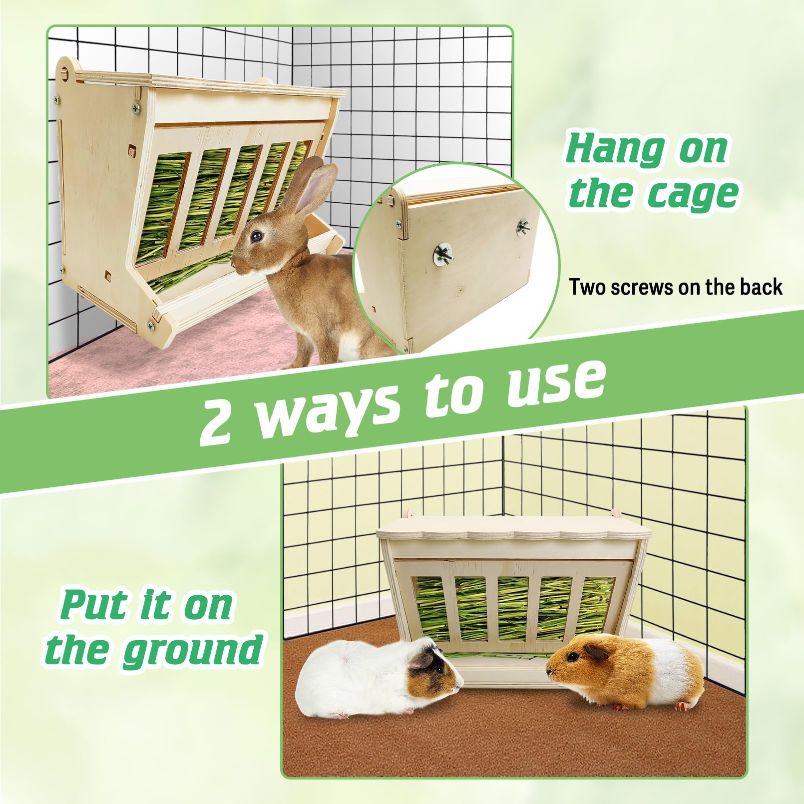kathson Rabbit Hay Feeder Wooden Bunny Hay Rack Guinea Pig Hay Holder Chinchilla Hay Manger for Hamster Ferrets and Other Small Animals - image 4