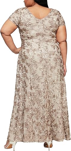 Vista 2 de Alex Evenings Vestido largo de manga casquillo de encaje con roseta para mujer