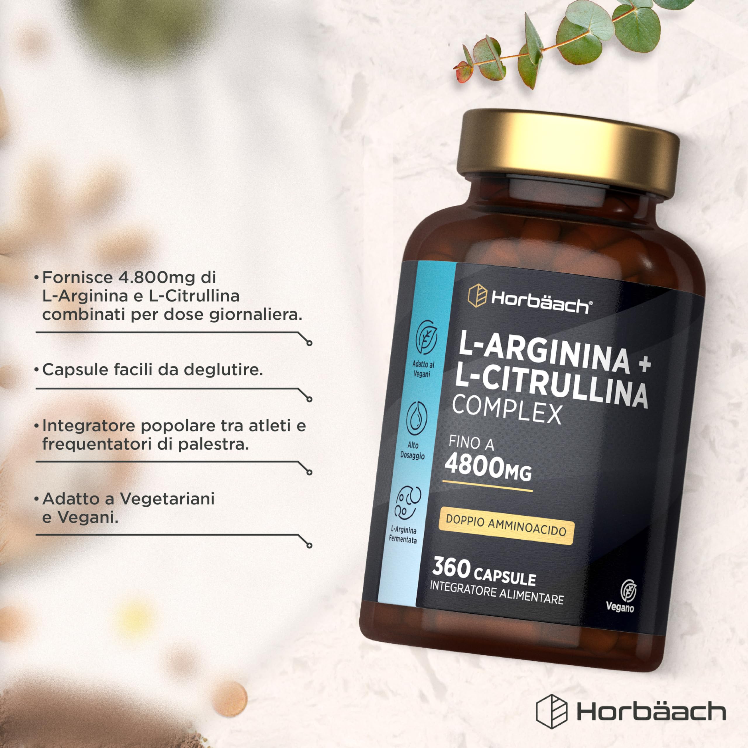 L Arginina e Citrullina 4800mg | 360 Vegano Capsules | Complesso di amminoacidi | Arginina Citrullina | Horbaach