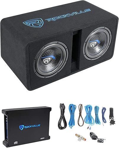 Rockville DK510 PACK - Caja de subwoofer para automóvil K5 de 10 pulgadas, 2400 W, amplificador DB12