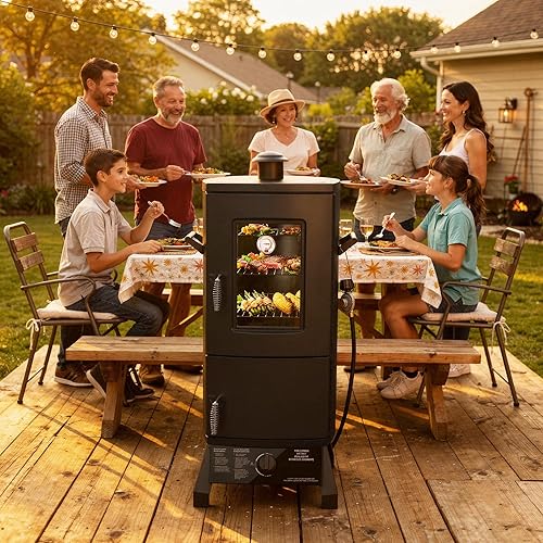Miniatura 2 de Propane Smoker, Vertical Smoker with Three Removable Shelves,Outdoor Grills & Smokers with Thermometer for BBQ, Backyard,Black…