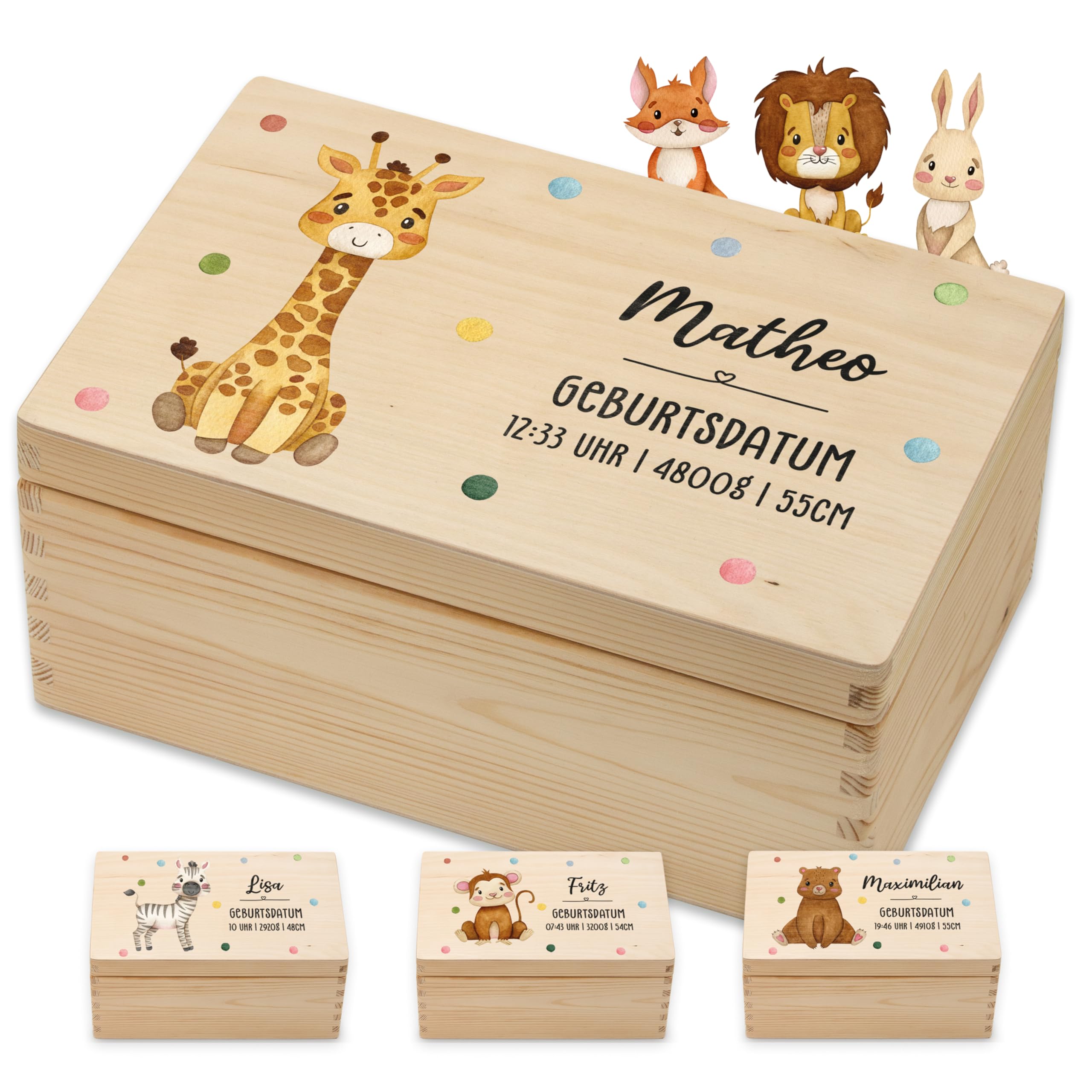 Lilletå 001.01 - Caja de recuerdos para bebé con impresión en color de alta calidad, caja de recuerdos de madera para bebé, regalo de nacimiento y niño