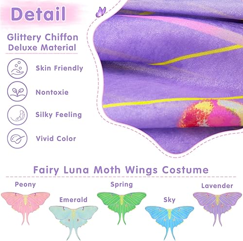 Miniatura 6 de Creatoy Silky Fairy Wings for Girls 3-9 YO, Butterfly-Wings-Costume, Kids Halloween Princess Butterfly Birthday Party Gifts