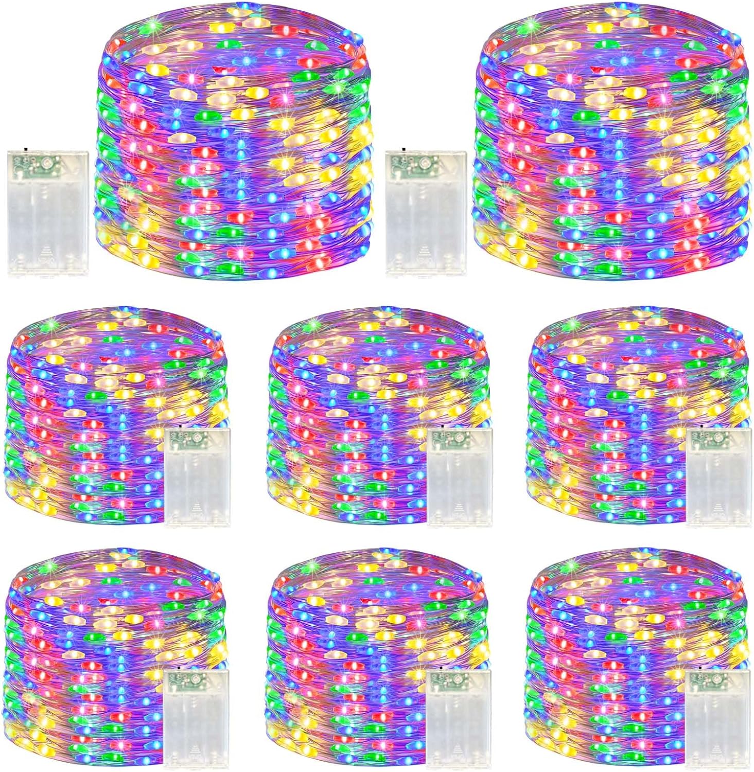 LitHome 8 Pack Multicolor Fairy Lights Battery Operated, 20 FT 60 LED Twinkle Lights Battery Operated 2 Modes, Waterproof Led Fairy String Light for Indoor Outdoor Christmas Wedding Bedroom Decor