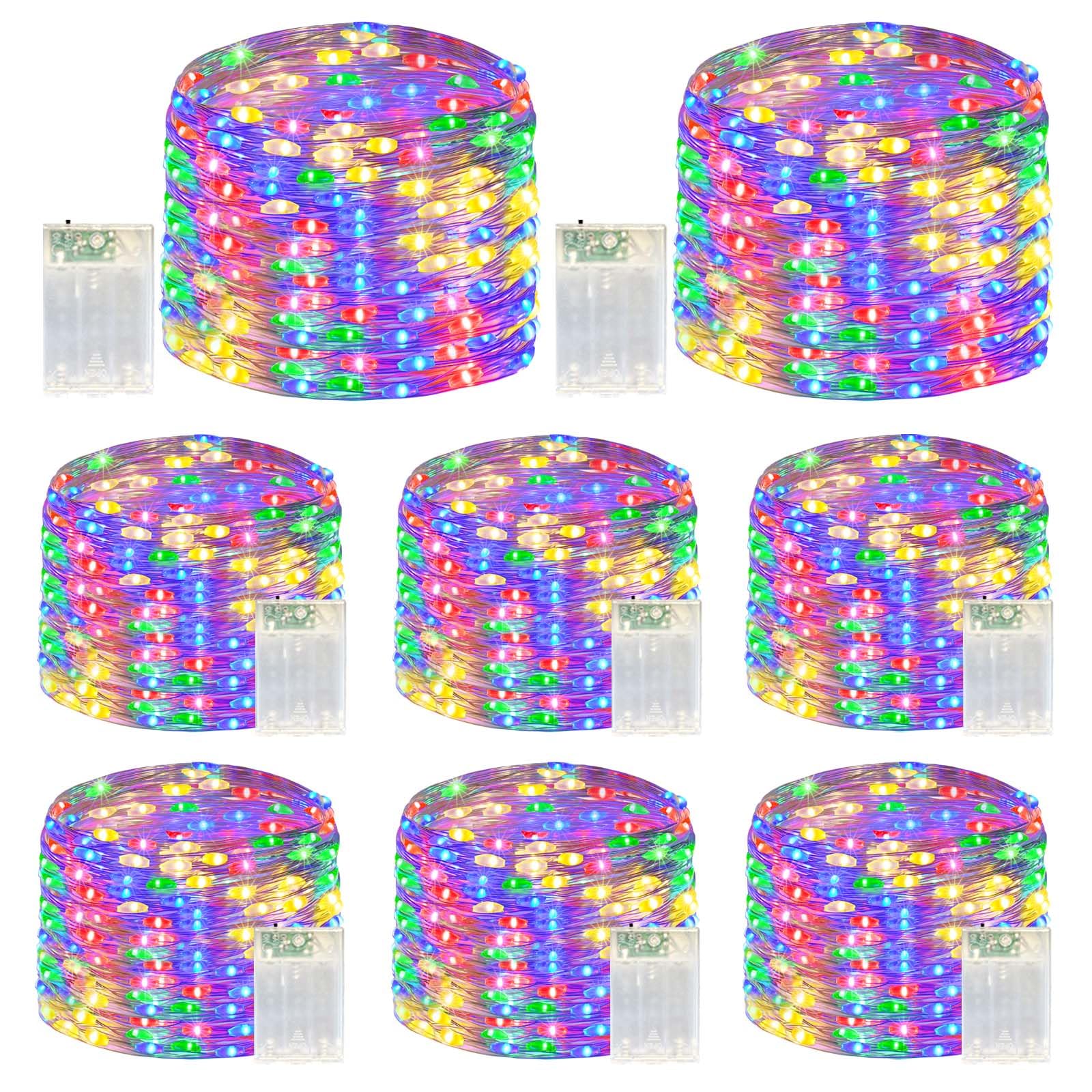 LitHome Lot de 8 guirlandes lumineuses multicolores à piles, 6 m 60 LED scintillantes à piles, 2 modes, étanche, pour intérieur et extérieur, Noël, mariage, chambre à coucher