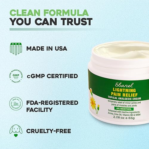 Miniatura 7 de Ebanel Gel de árnica de mentol crema para aliviar el dolor con aceite de cáñamo, aceite de emú, MSM, alcanfor, vitamina B6, boswellia, crema