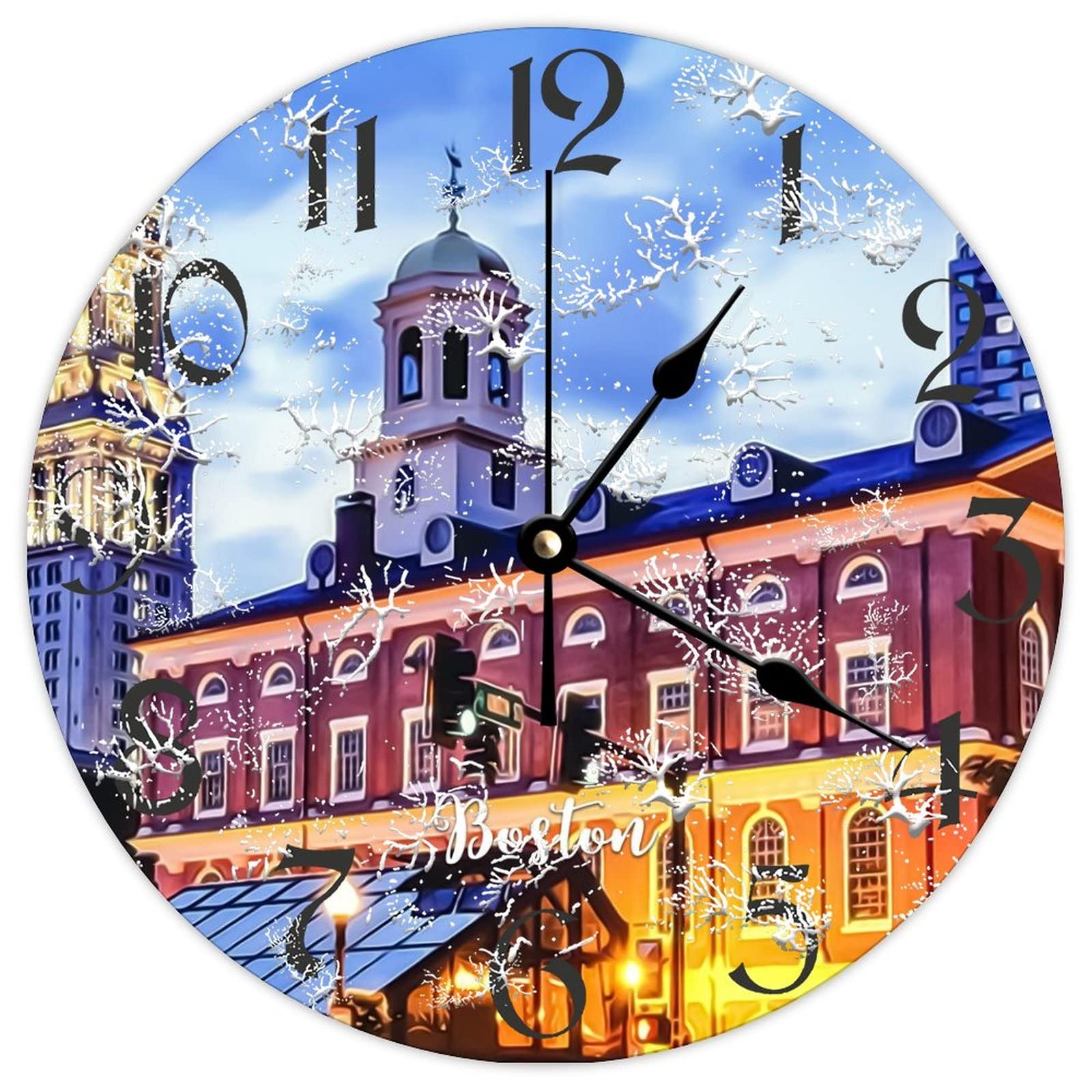 Horloge murale ronde en bois Boston City rétro à quartz diam 38cm