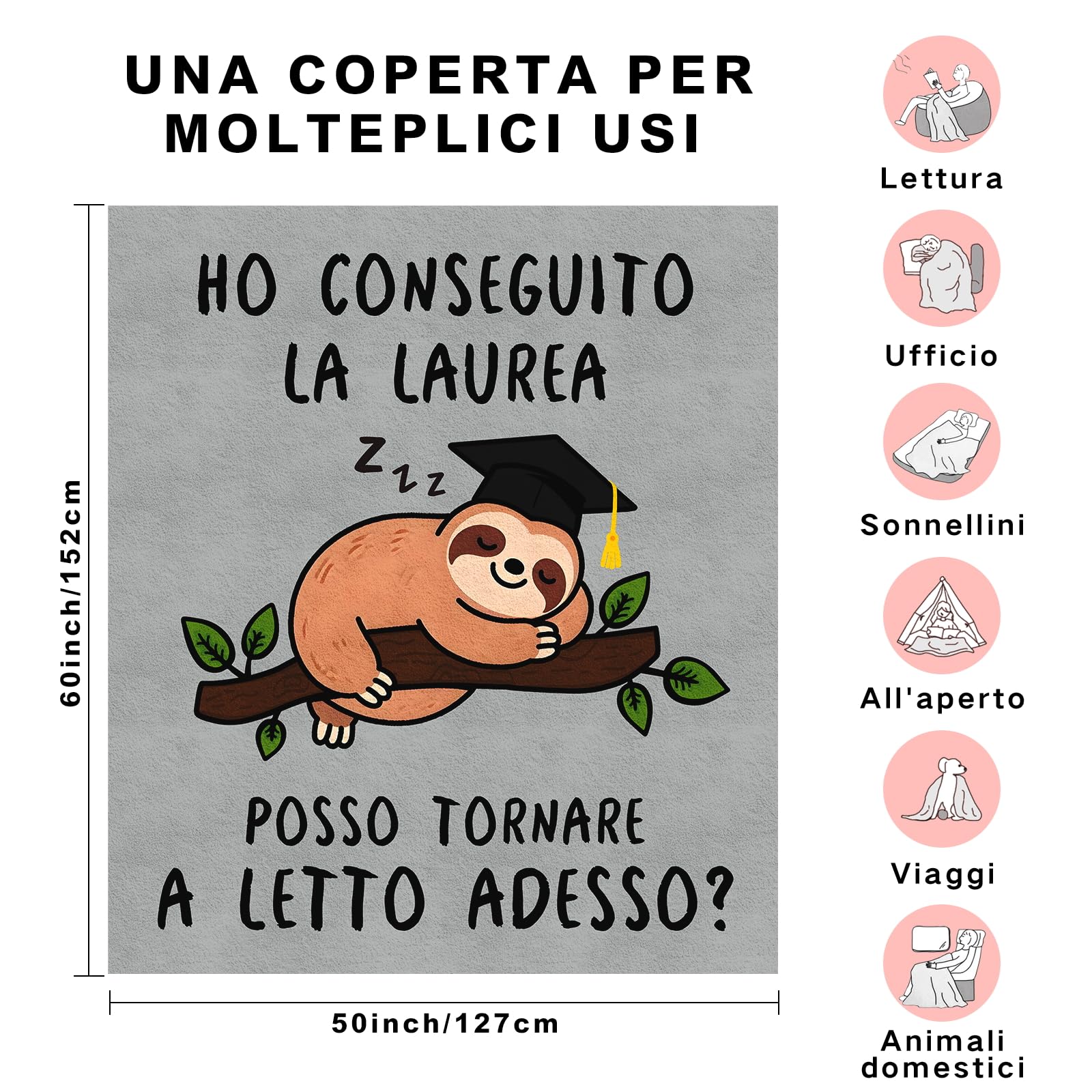 Coperta Morbida 130 x 150 cm, Regalo Laurea Donna Uomo, Regali per Laurea, Regali Laurea Donna Originali, Decorazioni Laurea Scherzi per Festa