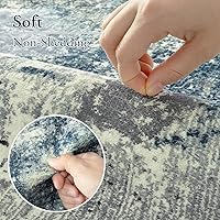 Vista 4 de Lahome - Alfombra abstracta de 3 x 5 pies, alfombra lavable azul gris para entrada sin deslizamiento, alfombra moderna de pelo bajo y suave