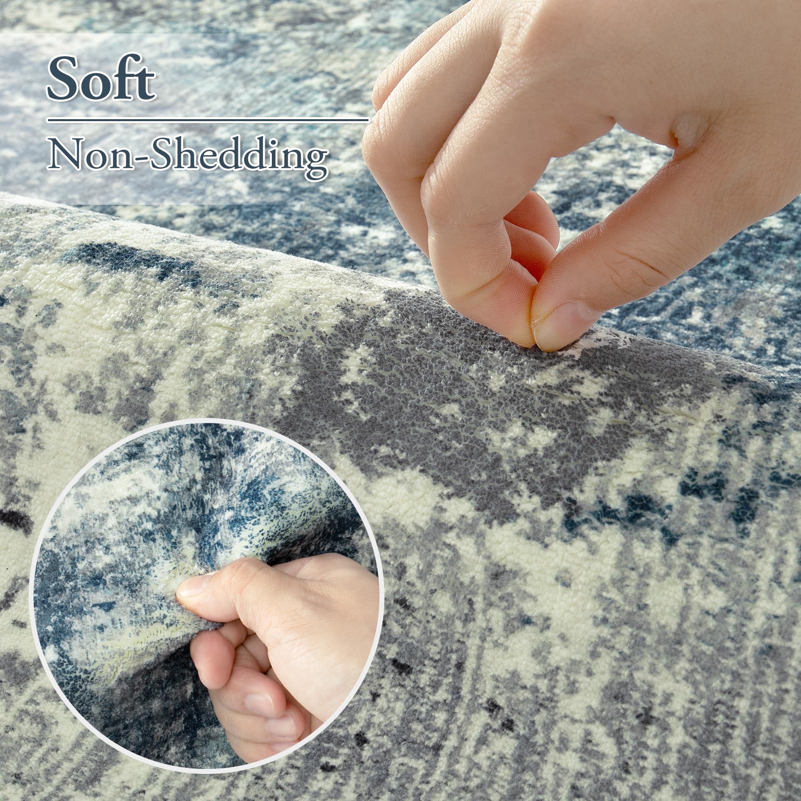 Lahome Modern Abstract Rug 6x9,Washable Soft Stain Resistant Non-Shedding Bedroom Area Rugs Non-Slip Floor Rugs for Nursery Dining Room Entry Playroom Contemporary Accent,(Blue/Gray)