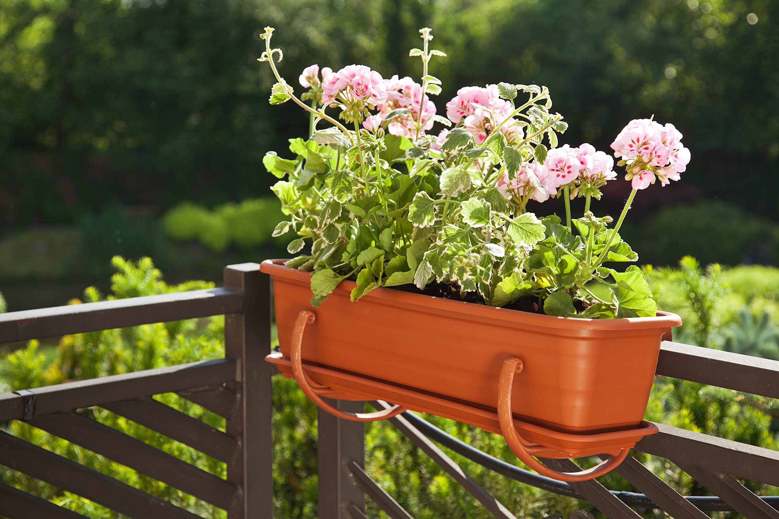 Tymar Fioriera con sottovaso, 2 pezzi, fioriera da balcone, in plastica, rettangolare, per giardino, balcone, terrazza (bianco, 40 x 18,7 x 14,7 cm