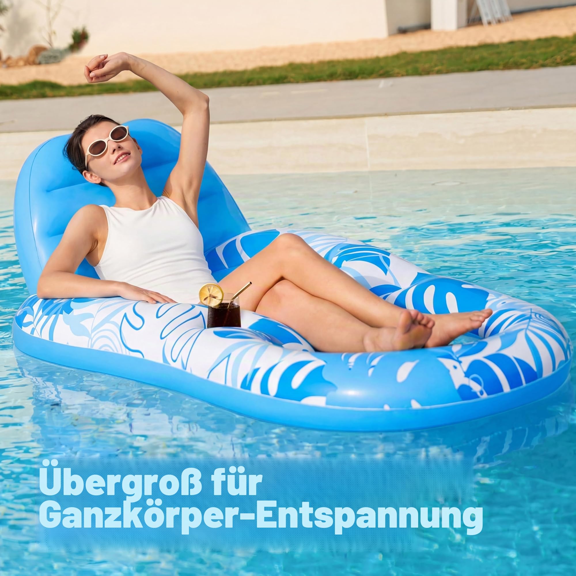 SLOOSH Wasser Pool Luftmatratze für Erwachsene, Aufblasbare Pool-Flöße mit Getränkehaltern und Fußstütze, Schwimmbad-Flöße，Wasser Aufblasbarer Sessel für Wasserpartys Sommerparty