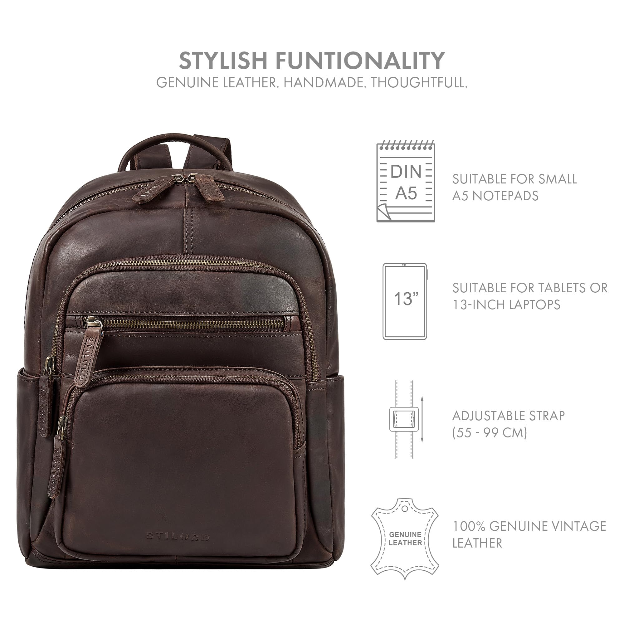 STILORD "Smilla Schicker City Rucksack Damen Leder Klein Damenrucksack Modern Kleiner Lederrucksack Brauner Echtleder Vintage Daypack Tagesrucksack Stadtrucksack 13 Zoll