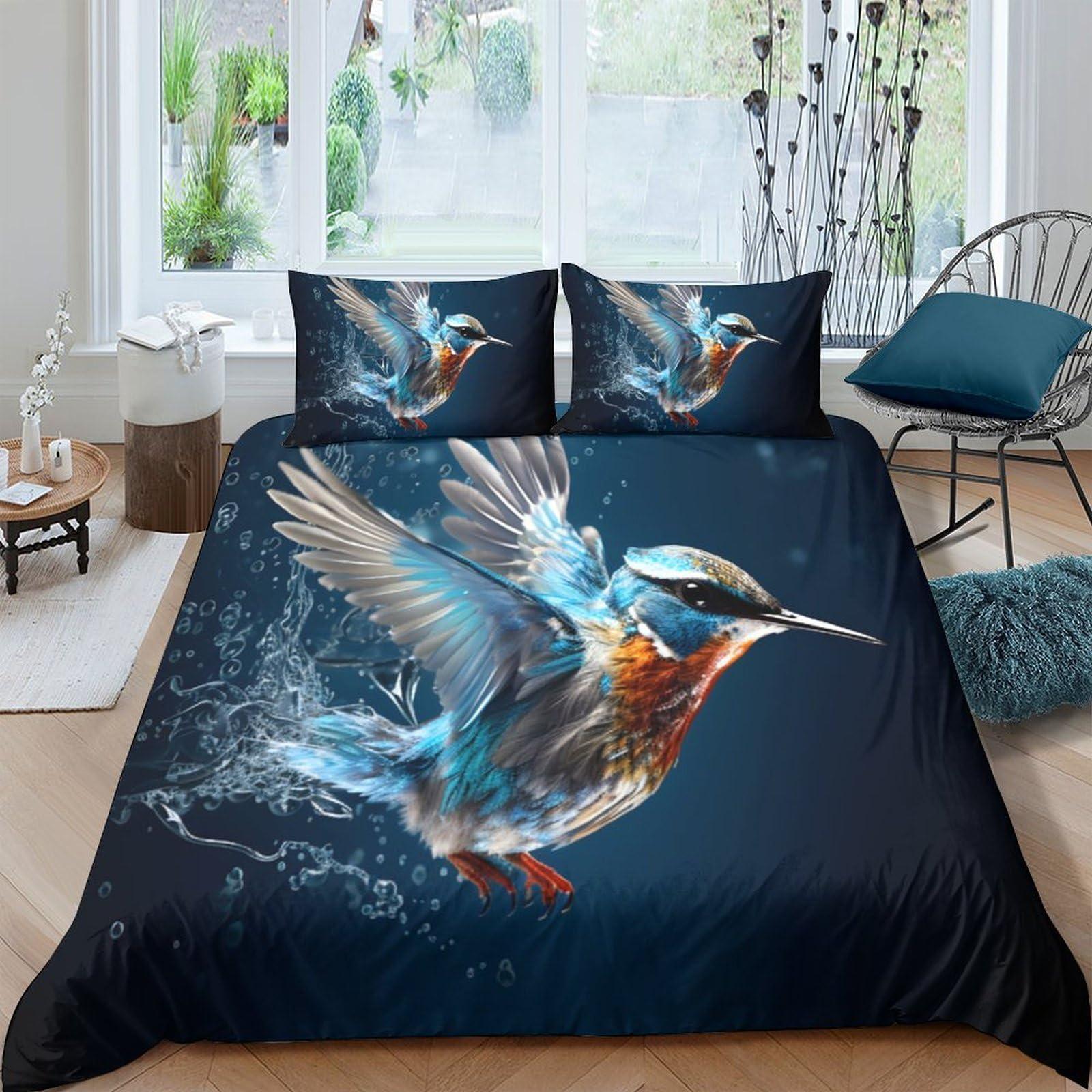 Ctjqhvkz Style-3 3D Printed Kingfisher Water Splash Fitted Sheet Microfiber Soft Mattress Cover For Bedroom Guest Room Easy Care Single（135X200cm）