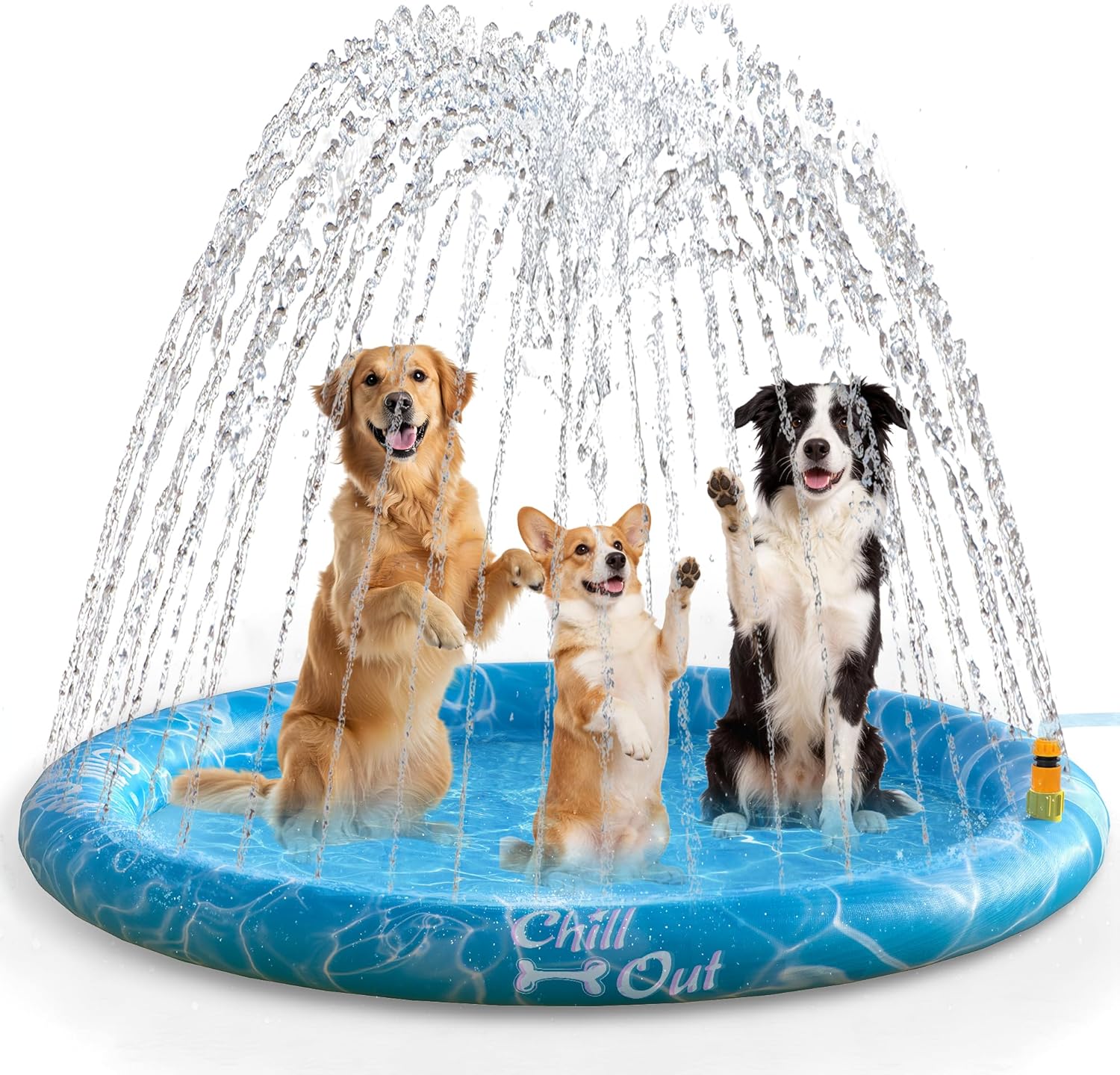 ALL FOR PAWS Splash Pad for Dogs, Outdoor Water Play Dog Sprinkler, 59" Anti-Slip Dog Pool for Dog Bath, Fun Backyard Fountain Play Cooling Mat for Dogs