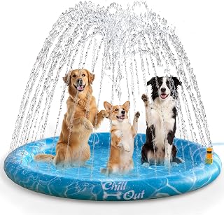 ALL FOR PAWS Splash Pad for Dogs, Outdoor Water Play Dog Sprinkler, 59" Anti-Slip Dog Pool for Dog Bath, Fun Backyard Fountain Play Cooling Mat for Dogs