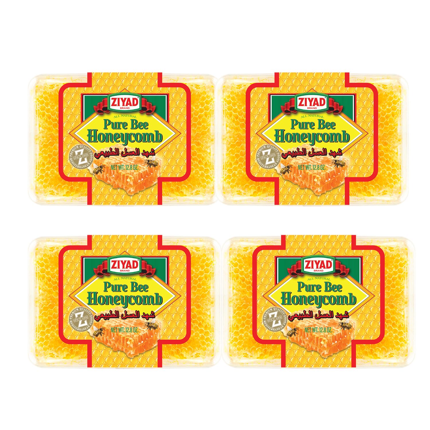 Ziyad Raw Honeycomb | All-Natural 100% Pure Unfiltered| Edible Wax | No Additives, No Preservatives | Fresh from the Hive! | 12.8 oz (Pack of 4)