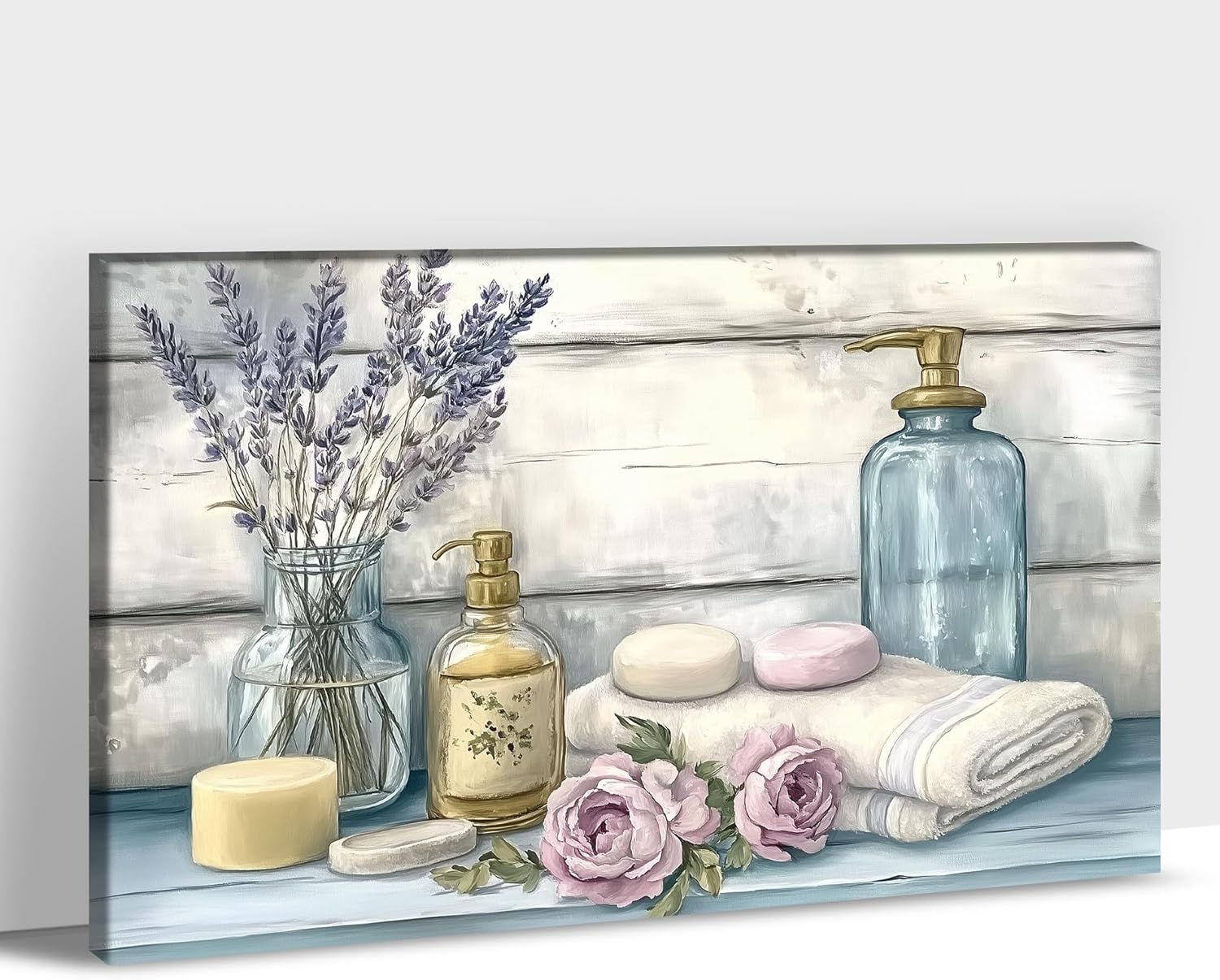 ANRUOXI Farmhouse Bathroom Canvas Wall Art Decor, Rustic Lavender Flower Bathroom Art Wall Decor, Floral Still Life Canvas Prints Picture for Laundry Room Bedroom Painting Framed Artwork 12x18 Inch