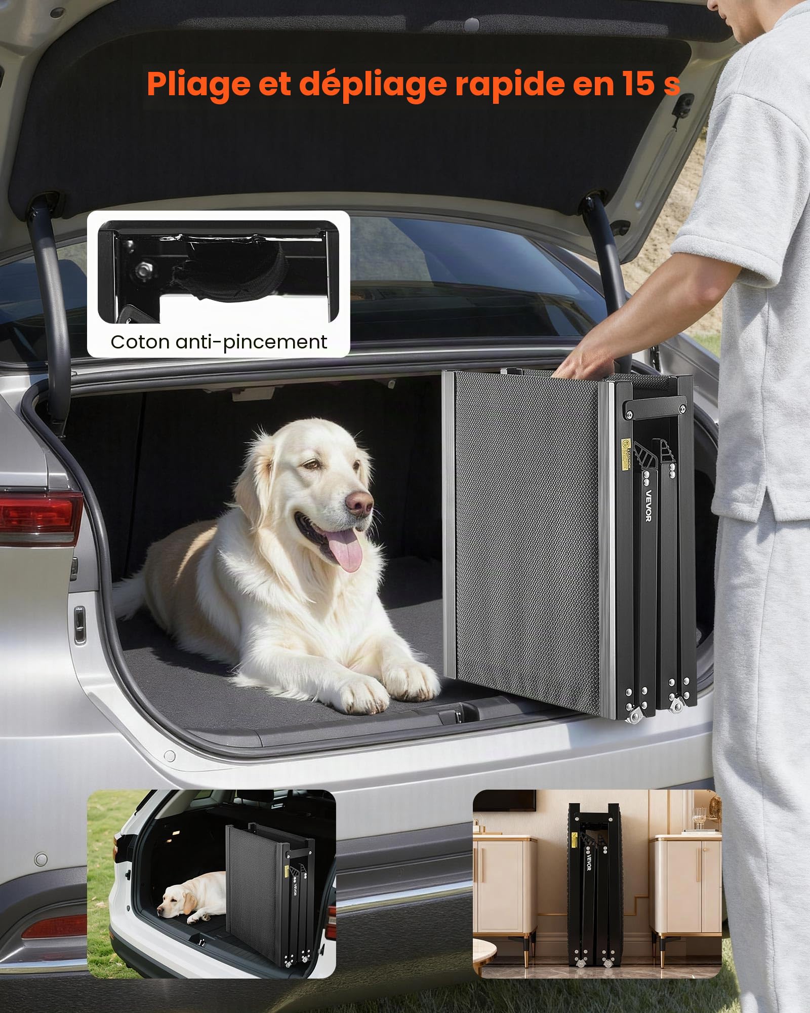 VEVOR Rampe pour Chien Pliable 160 x 43,2 cm 113 kg Surface Antidérapante Tissu Oxford pour Animaux de Compagnie