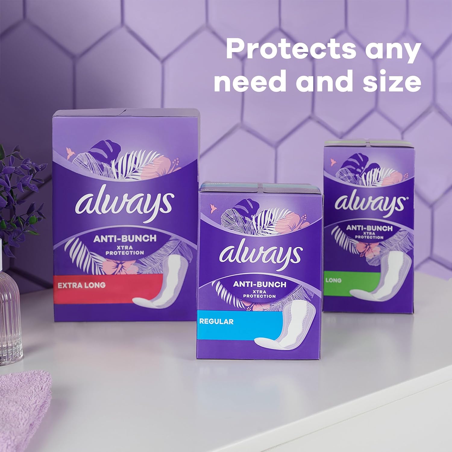 Always Anti-Bunch Xtra Protection Daily Liners, Extra Long Length, Unscented, Feel Clean and Comfortable, 116 Count - Image 4