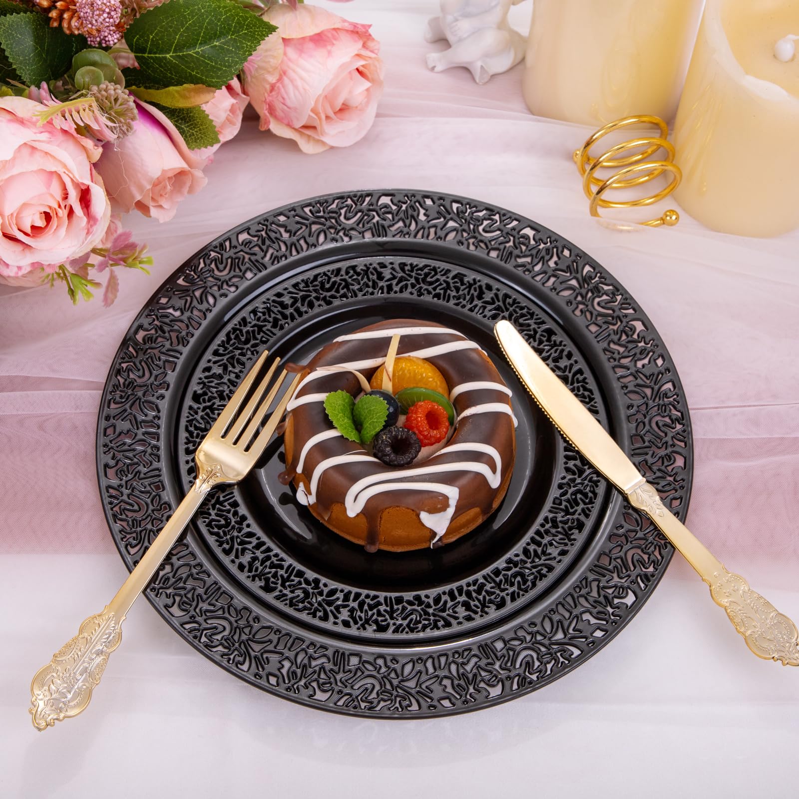 Black & Gold Disposable Plates - Party Supplies -4