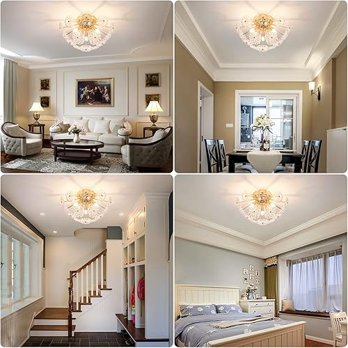 Miniatura 6 de CM MZY Sputnik - Lámpara de techo empotrada, lámparas de techo de flores de metal dorado, 3 luces de granja cerca del techo para dormitorio,